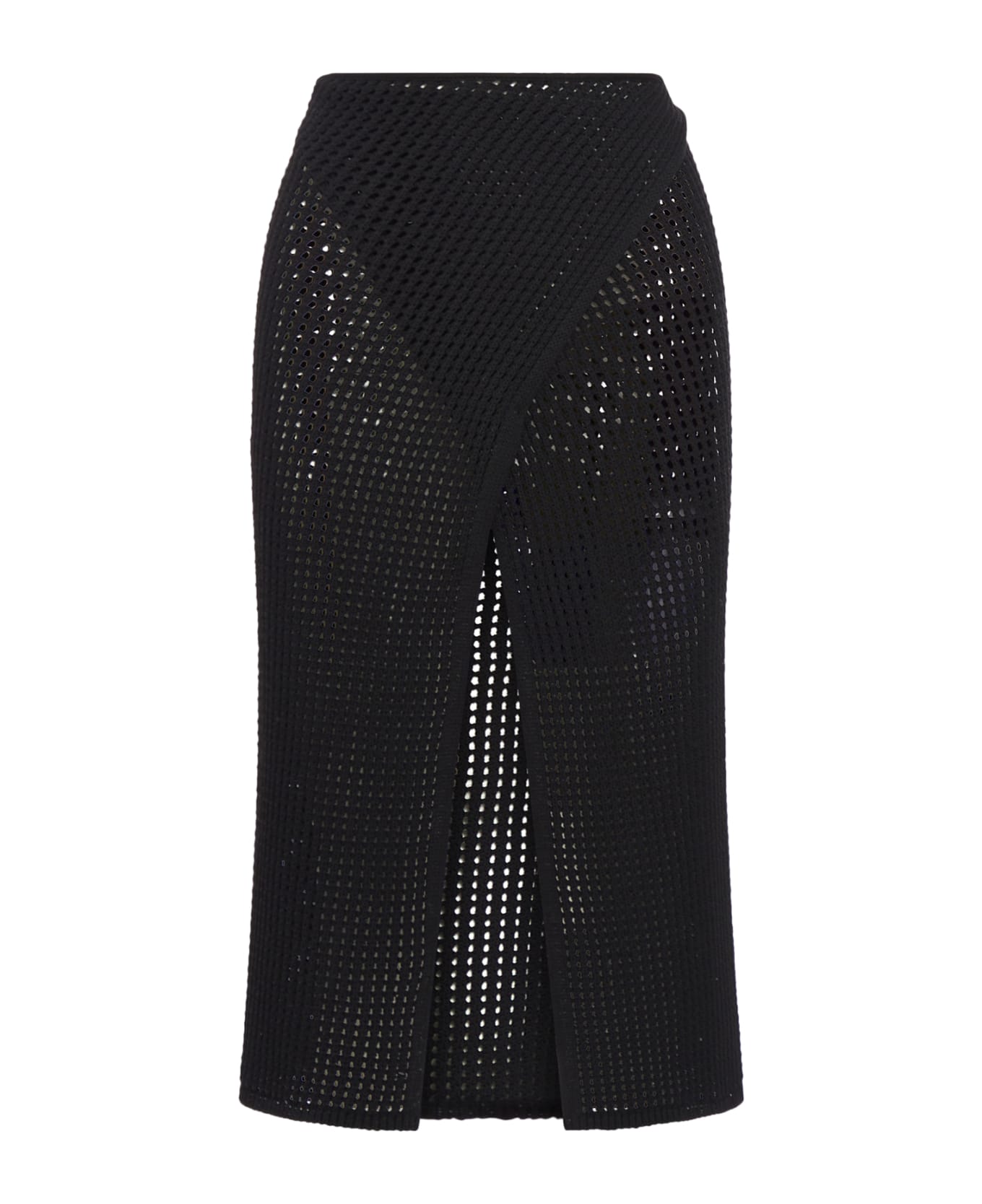 ANDREĀDAMO Fishnet Knit Midi Wrap Skirt With Cut-ou - Black