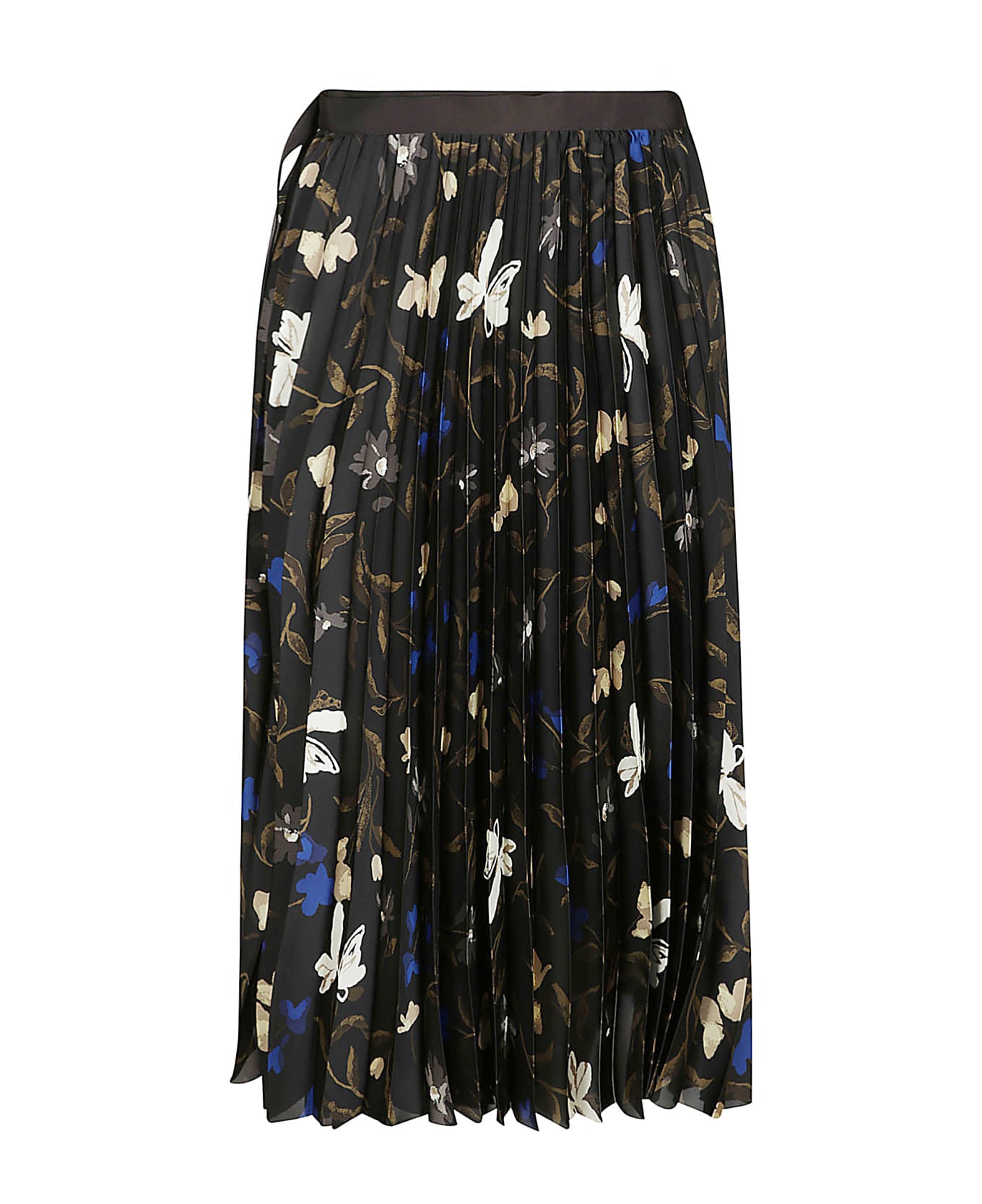 Sacai Floral Print Pleated Flare Skirt - Black