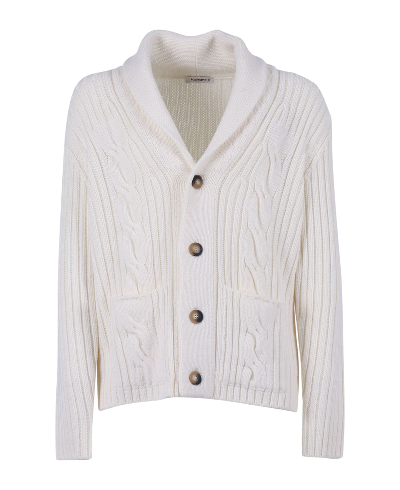 Kangra Cable Knitted And Ribbed Shawl Jacket With Pockets - WHITE