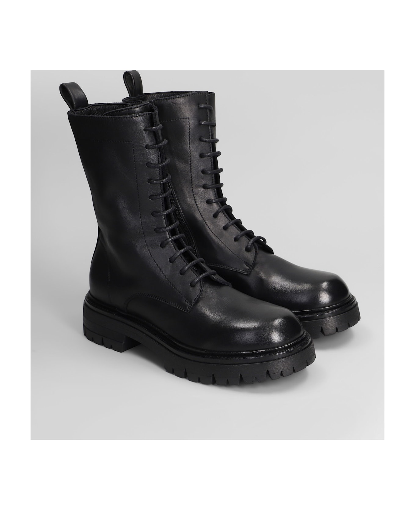 Elena Iachi Combat Boots In Black Leather - black