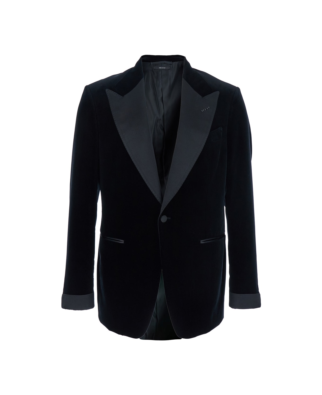 Tom Ford Shelton Tuxedo Jacket In Velluto Con Collo In Raso - Black