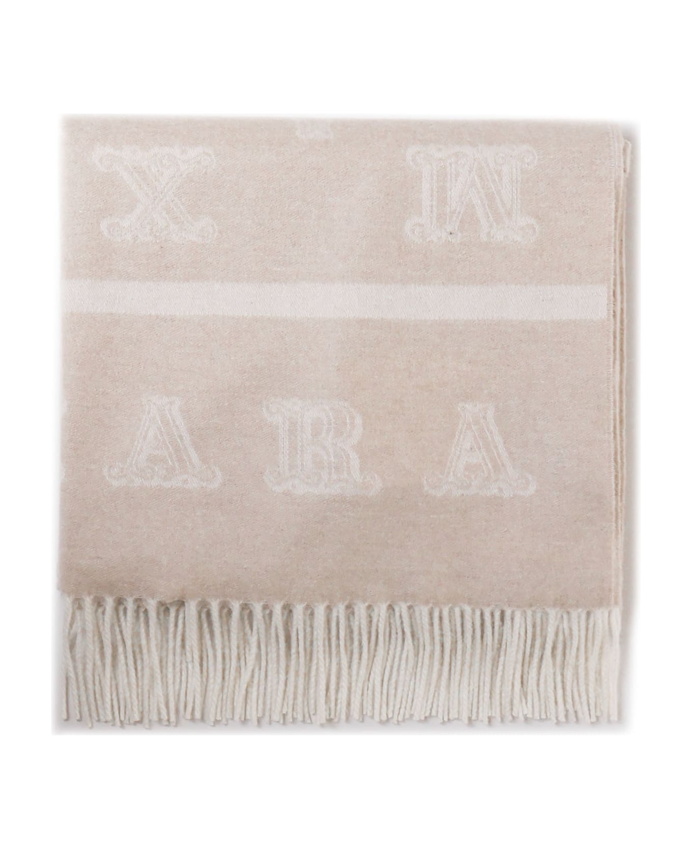 Max Mara Logo Patch Fringed Edge Scarf - SAND