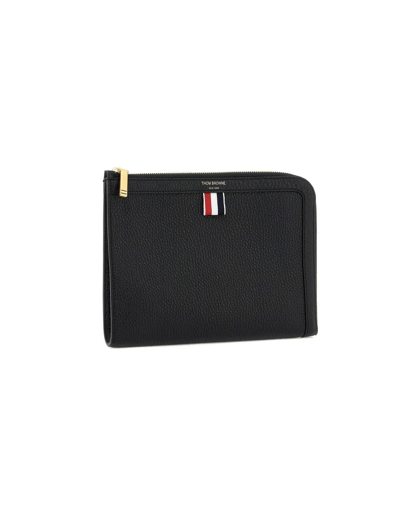 Thom Browne Logo Stamp Zipped Pouch - BLACK