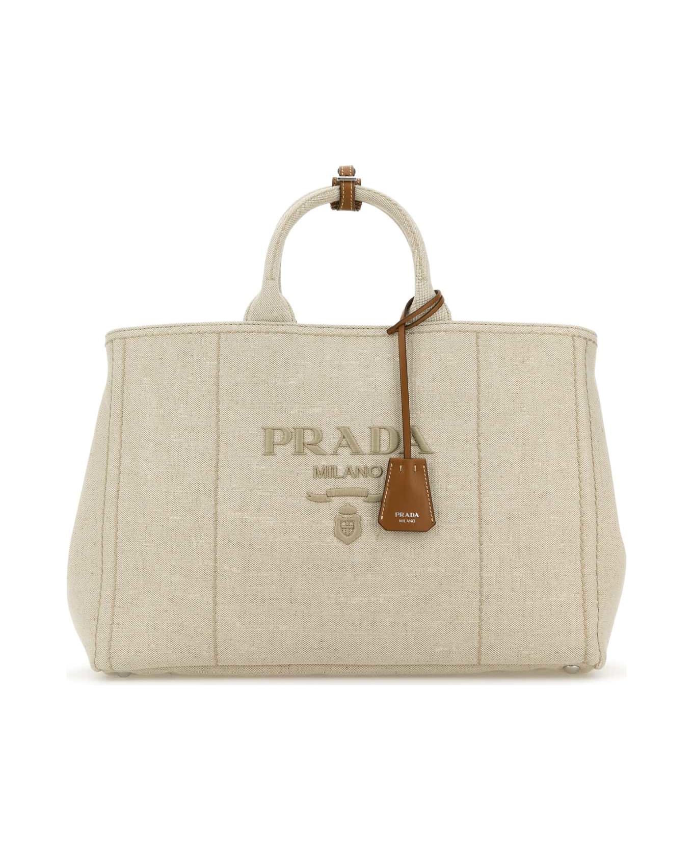 Prada Sand Canvas Extra Large Prada Jardiniã¨re Shopping Bag - NATURALE
