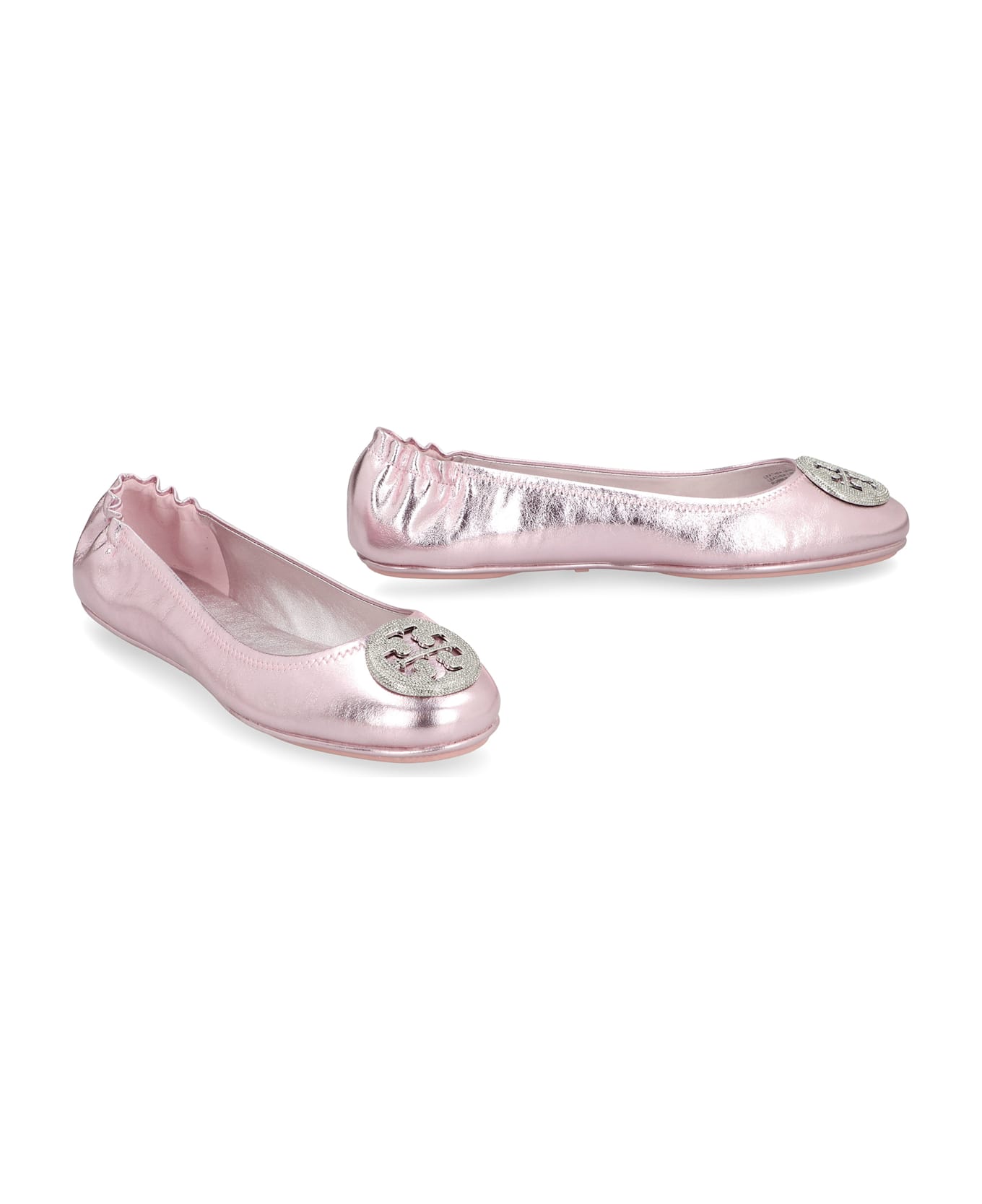 Tory Burch Minnie Travel Metallic Leather Ballet Flats - Pink