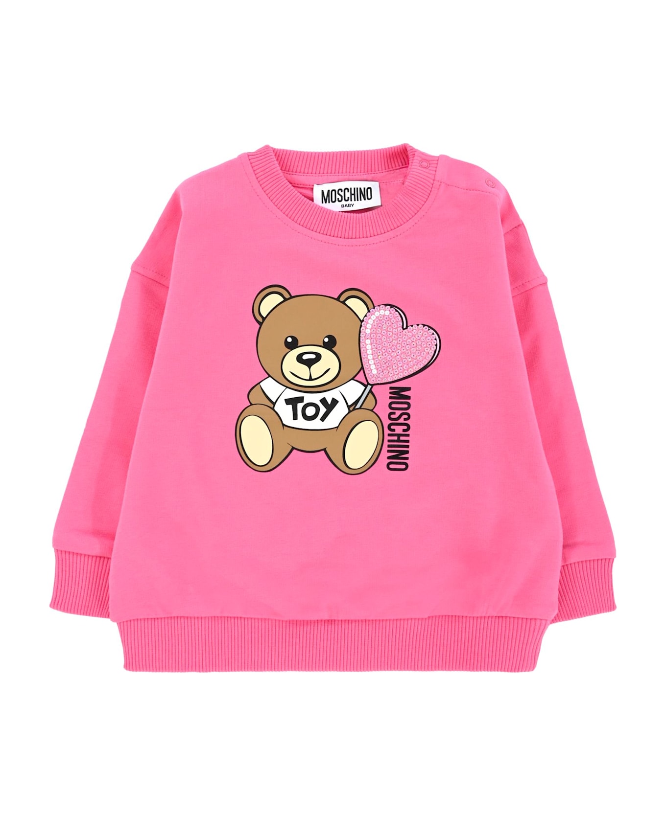 Moschino Fuchsia Sweatshirt For Baby Girl With Teddy Bear - Fuchsia