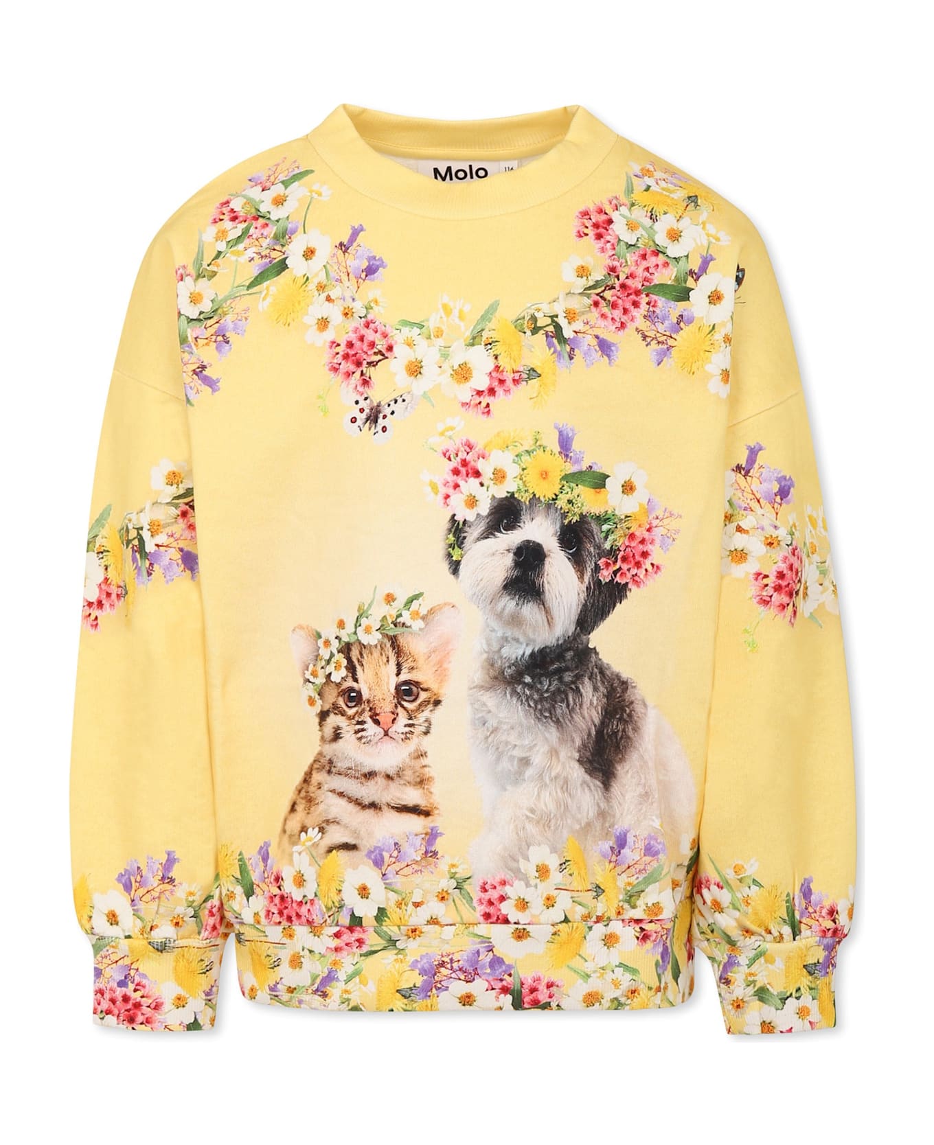 Molo Yellow Sweatshirt For Girl With Flower - Yellow