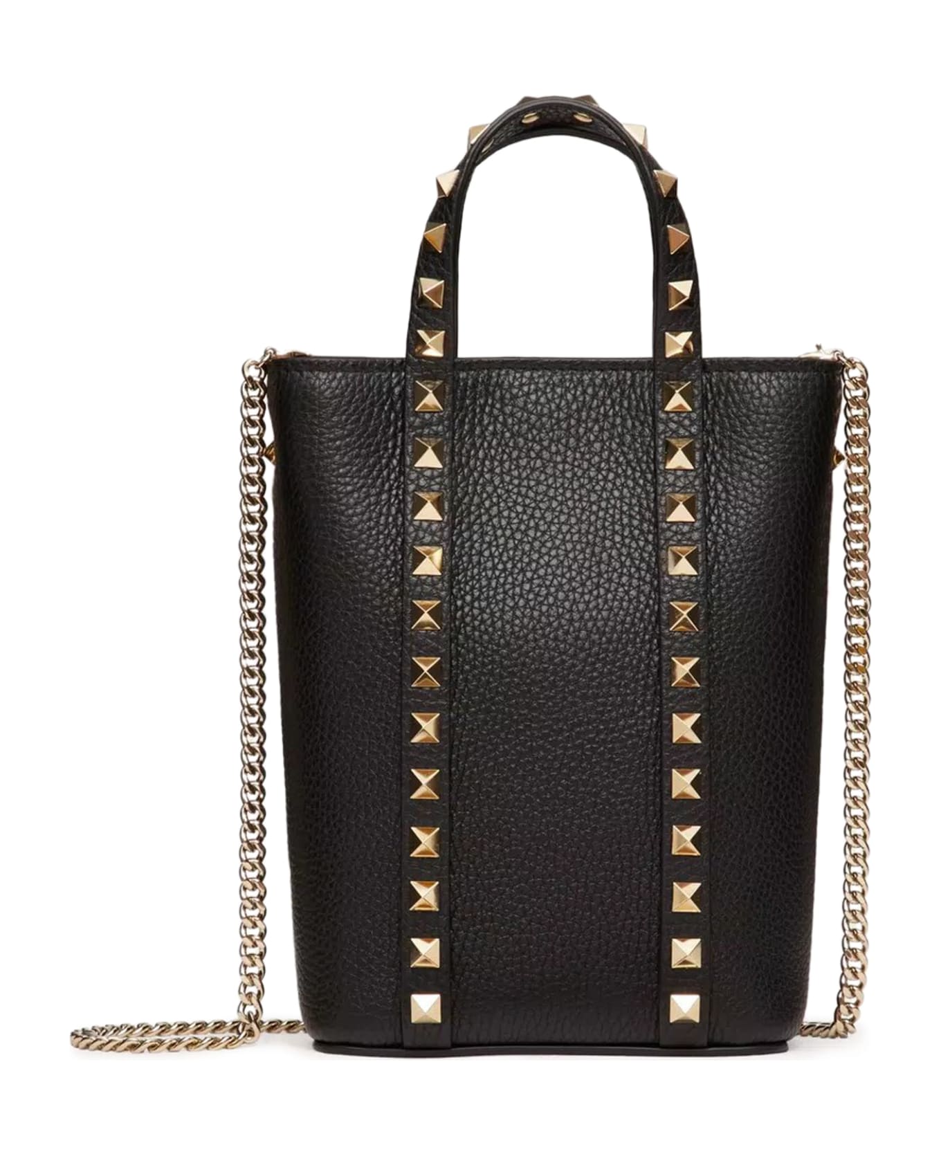 Valentino Garavani Rockstud Grained Calfskin Chain Clutch Bag - Black
