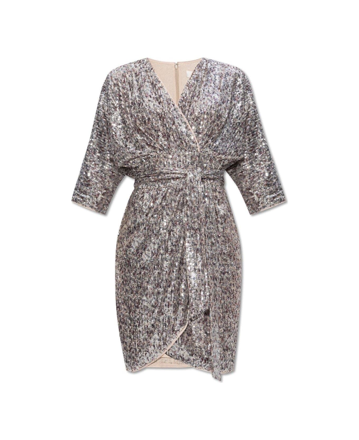 Diane Von Furstenberg Sequin-embellished Wraped Belted Dress - SILVER/NEUTRALS ワンピース＆ドレス