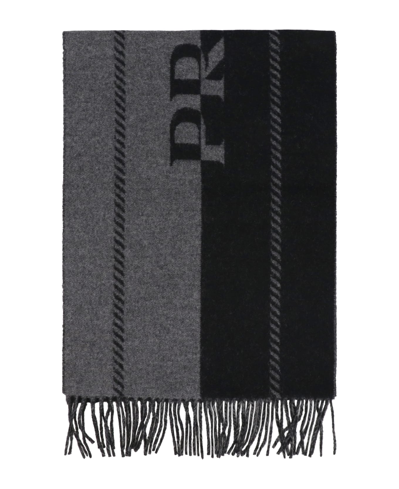 Prada Wool Scarf With Fringes - black