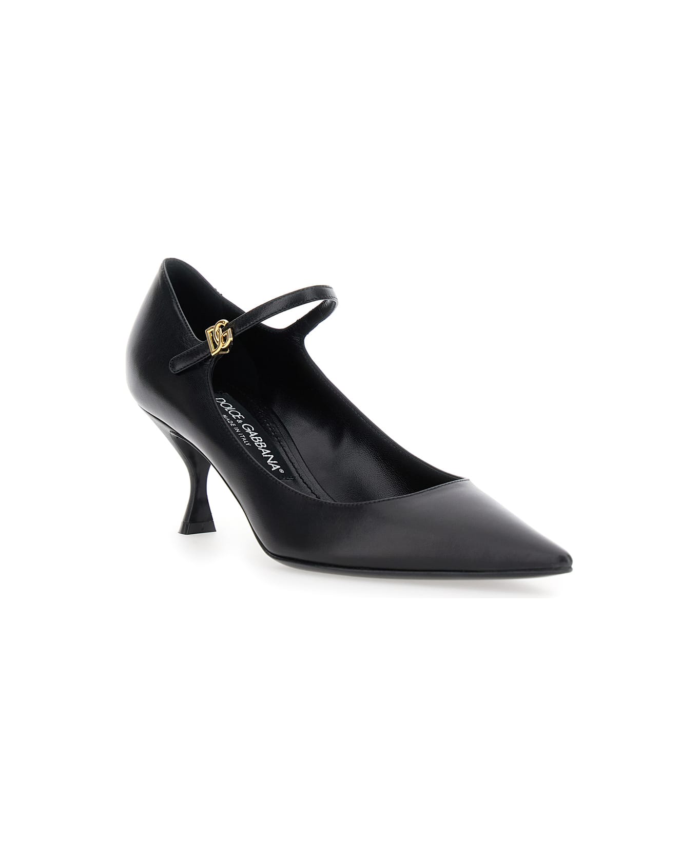 Dolce 
Gabbana Black Slingback Pumps With Medium Stiletto Heel And Lateral Logo Plaque In Patent Leather Woman - Black