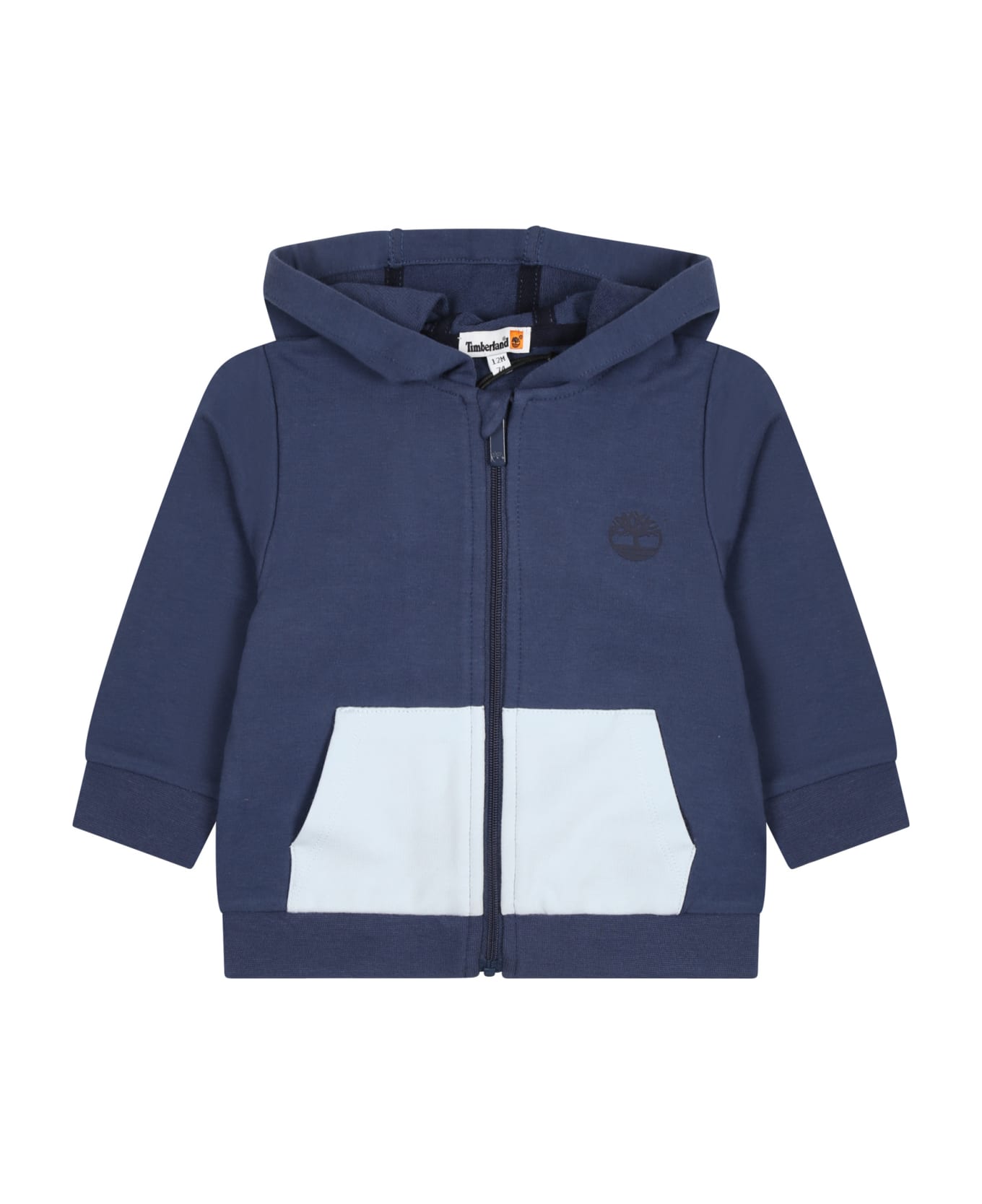 Timberland Blue Hooded Sweatshirt For Baby Boy With Logo - Blue ニットウェア＆スウェットシャツ