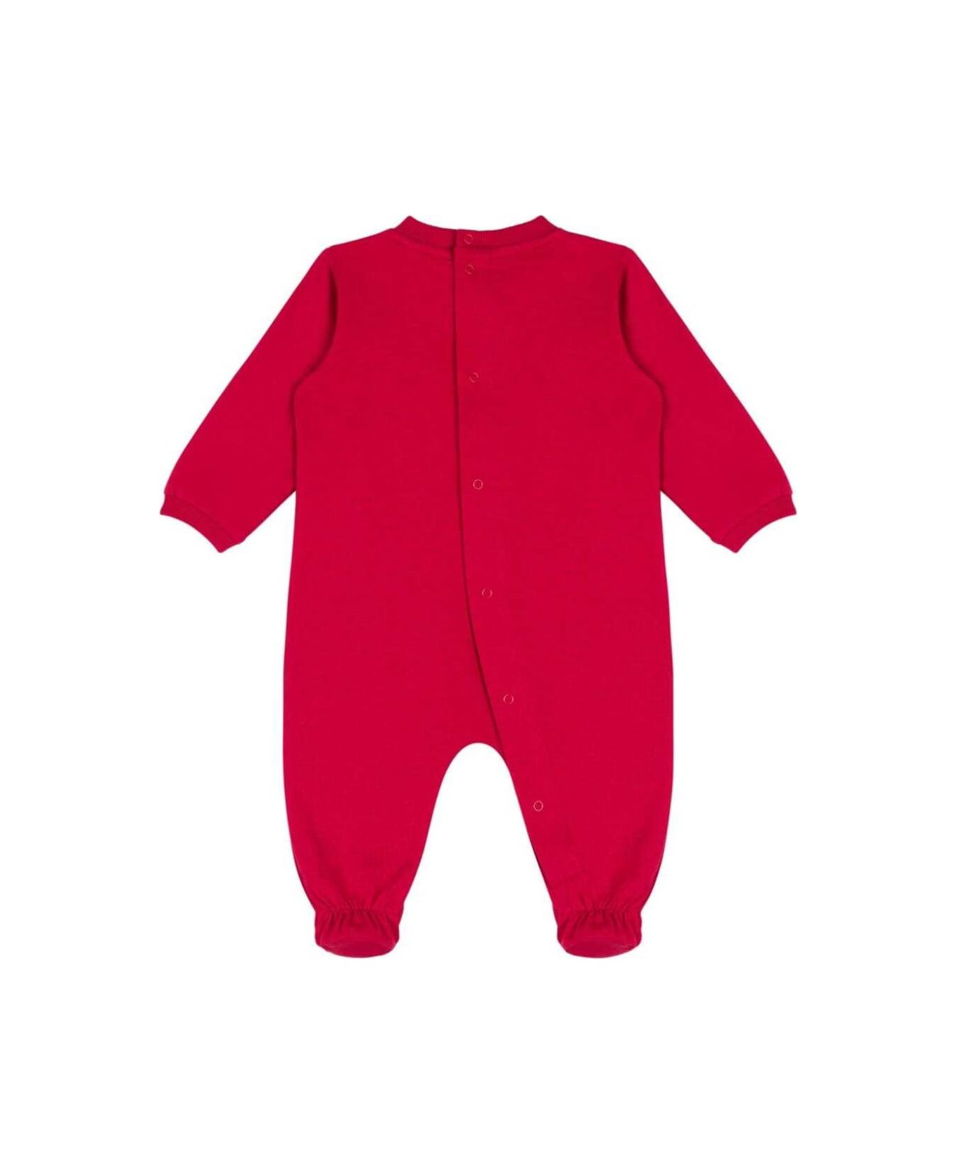 Moschino Red Onesie With Logo Print At The Front In Cotton Baby - Red