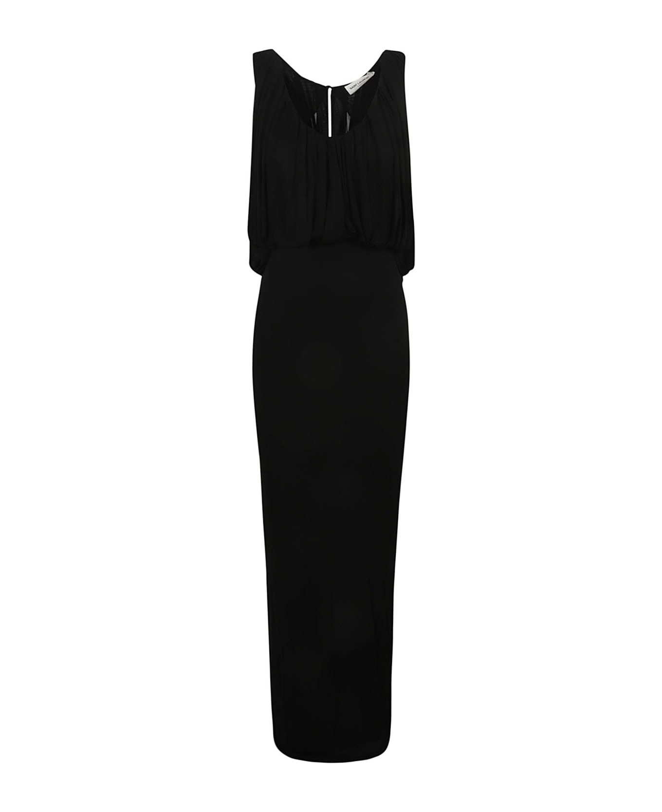 Saint Laurent Ruffle Detail Sleeveless Slim Long Dress - Nero