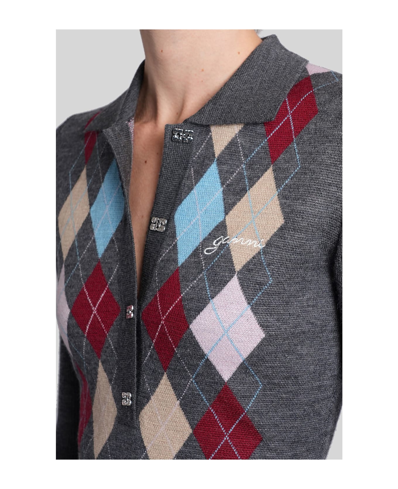 Ganni Polo In Grey Wool - grey