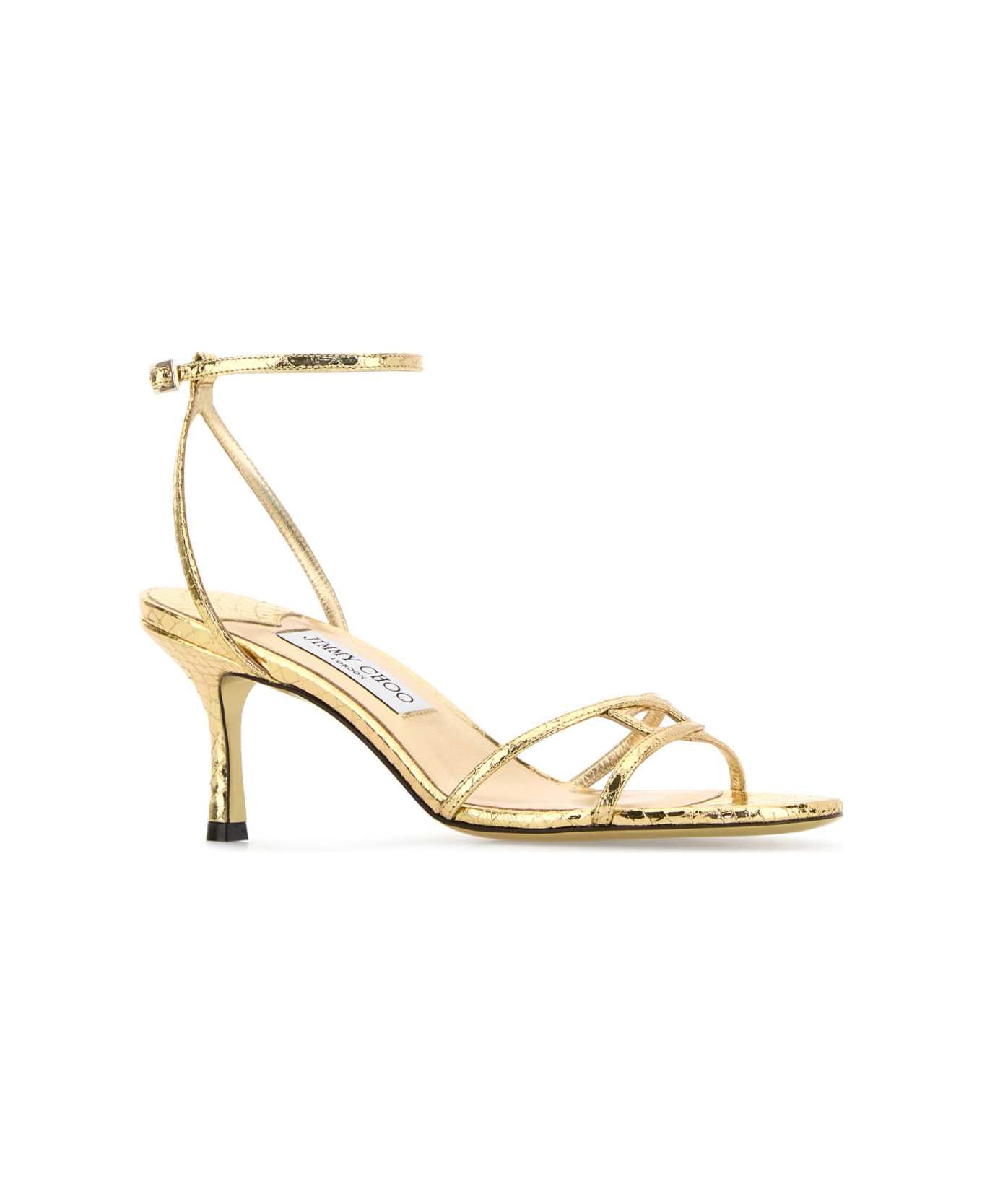 Jimmy Choo Gold Leather Leo 65 Sandals - GOLD