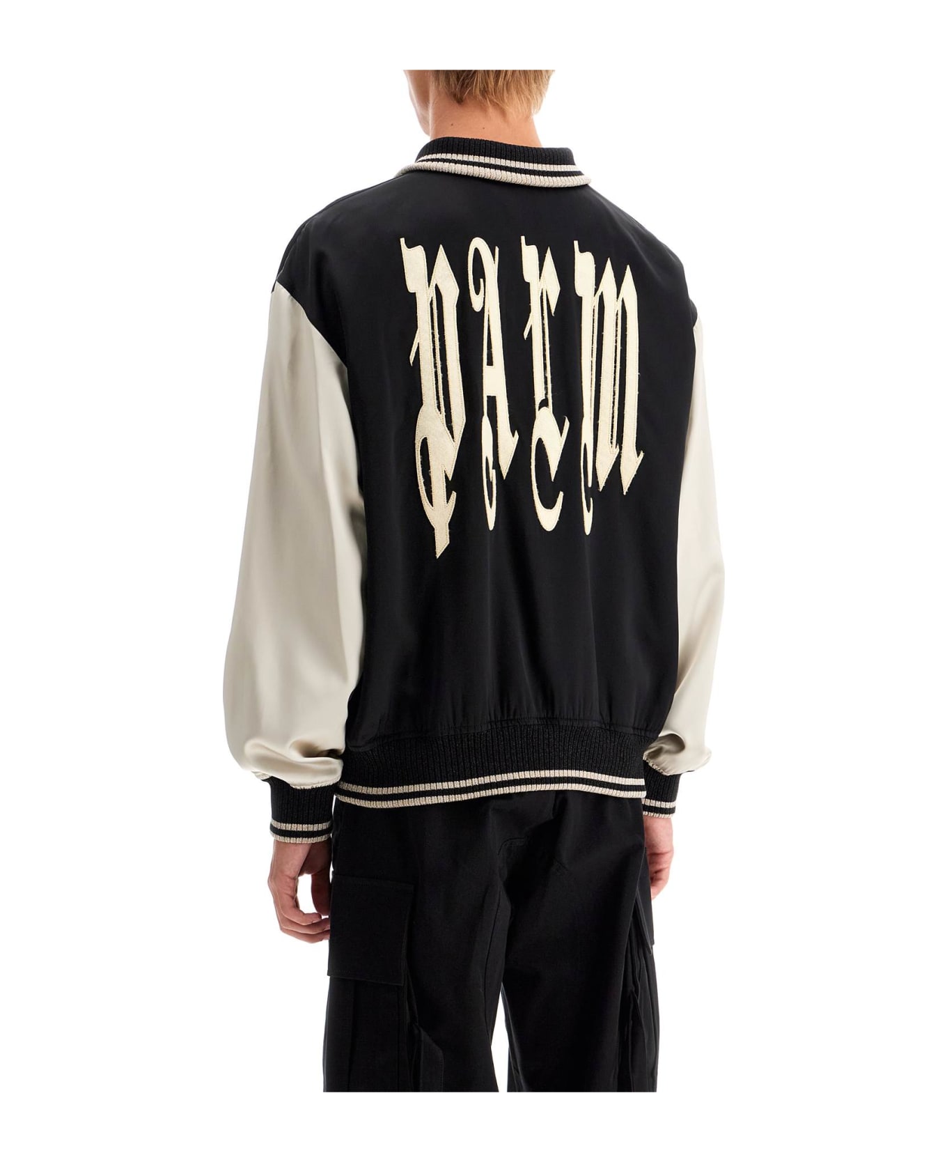 Palm Angels Satin Varsity Jacket - BLACK LIGHT BEIGE (Black)