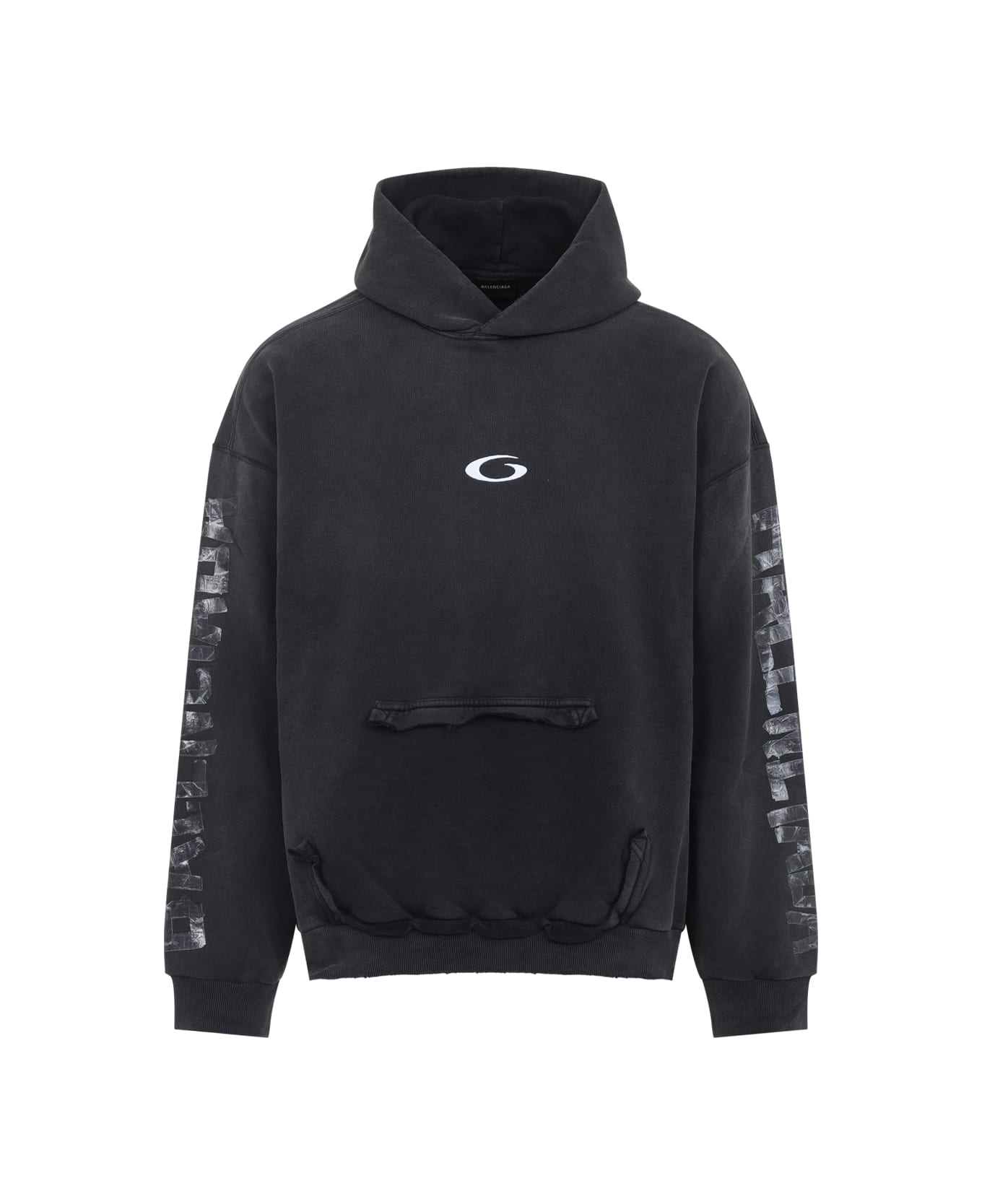 Balenciaga Ripped Pocket Hoodie - Faded Washed Blk Wht