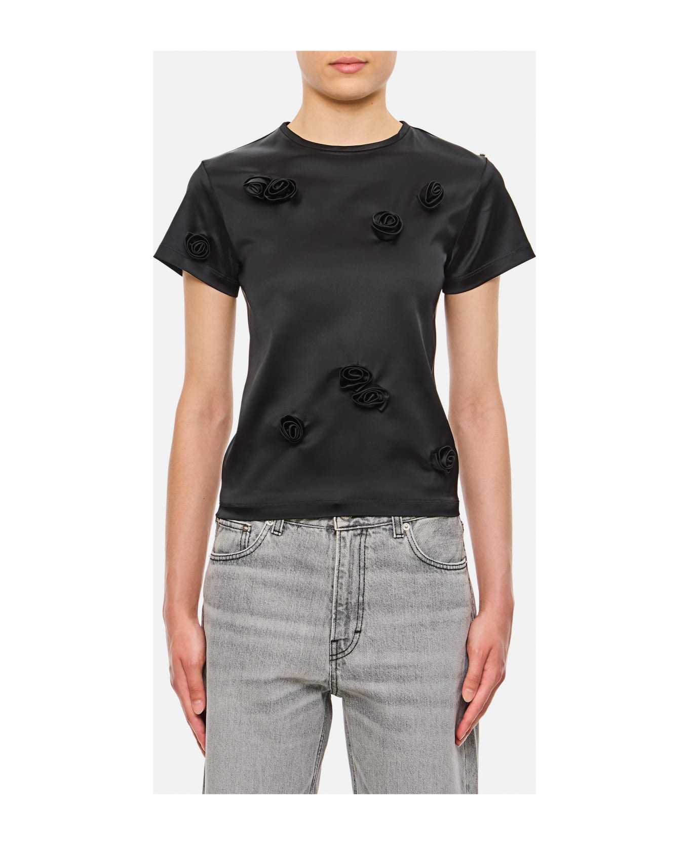 SportMax Mendoza Fitted Top With Black Embroidered Roses - Black