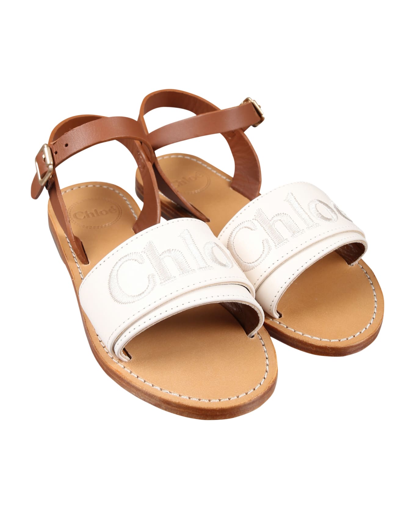 Chloé Ivory Sandals For Girl With Logo - Ivory