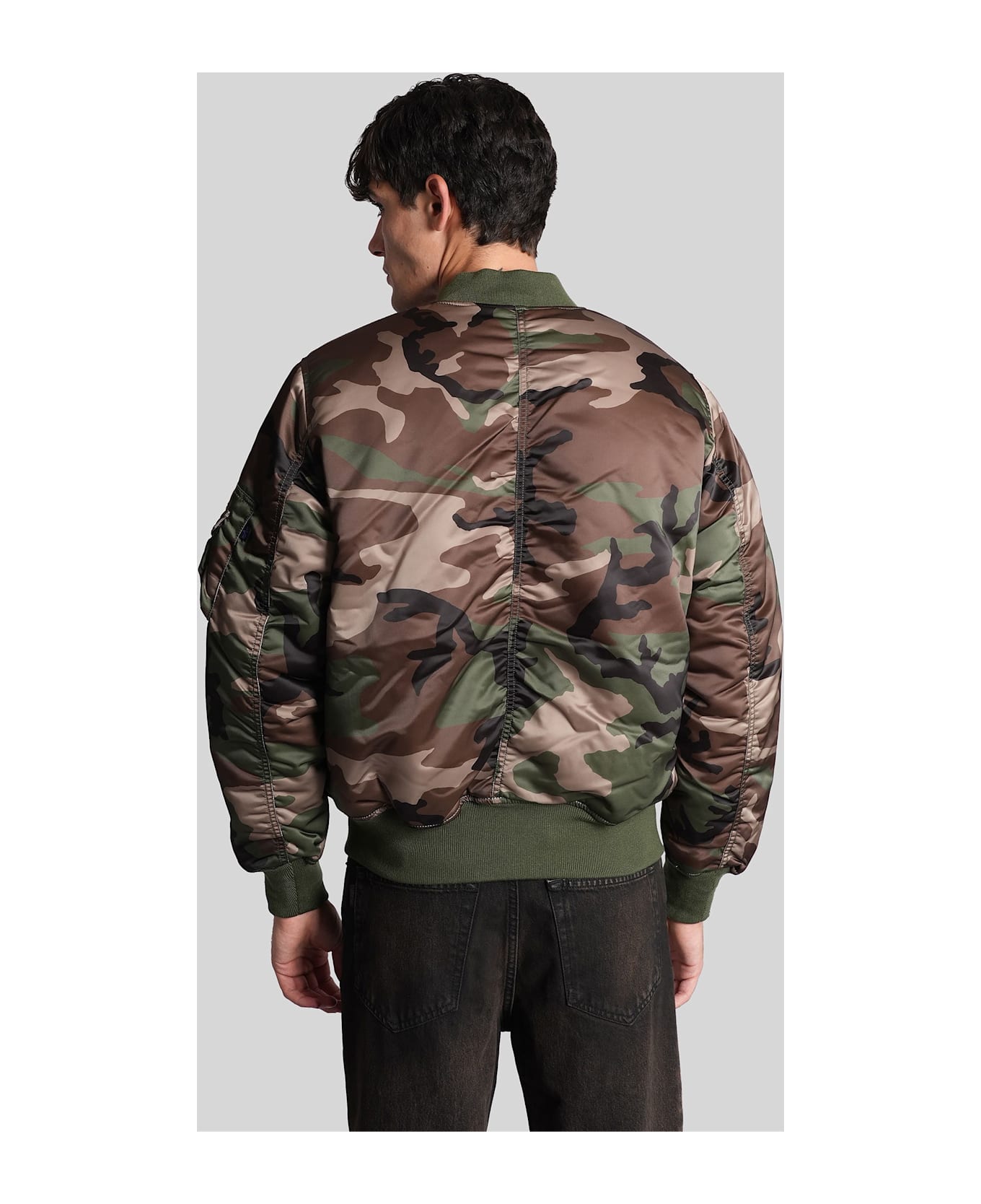Alpha Industries Ma-1 Bomber Jacket In Camouflage Nylon - Green