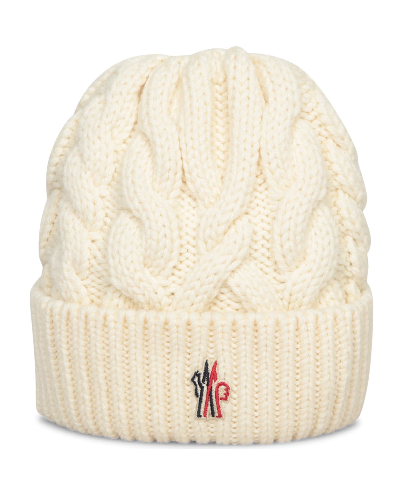 Moncler Grenoble White Wool Beanie Hat - White