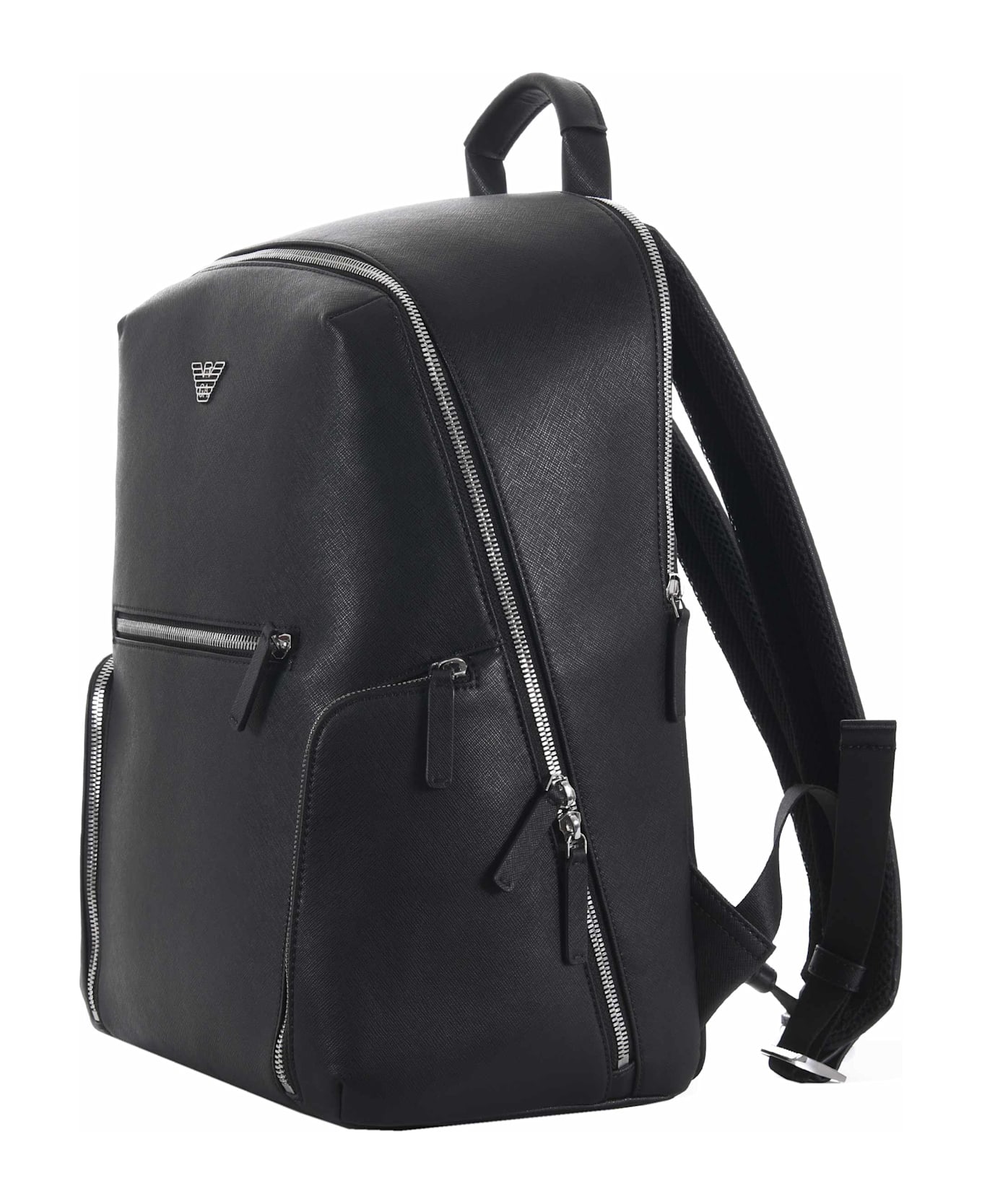 Emporio Armani Logo Plaque Zipped Backpack - Black
