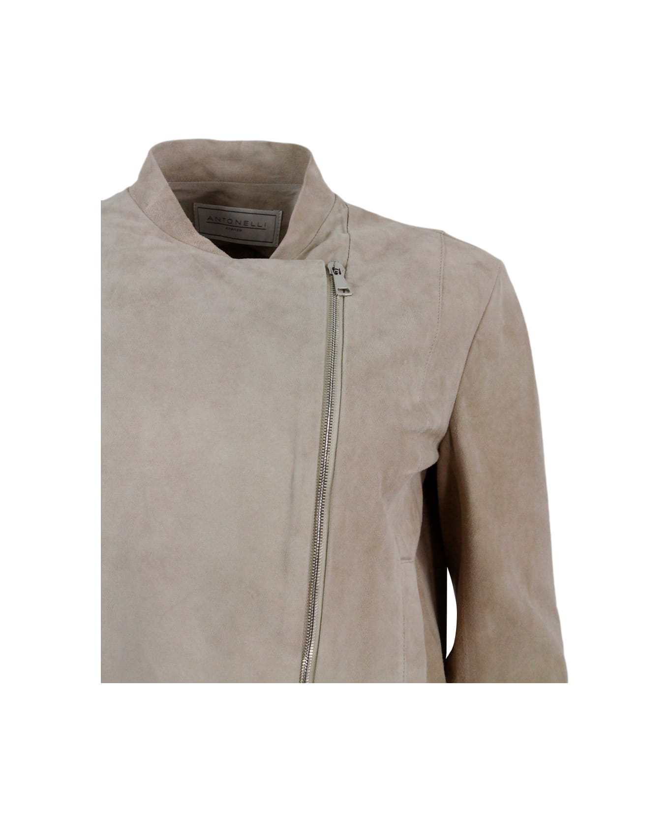 Antonelli Biker Jacket Made Of Soft Suede. Side Zip Closure And Pockets On The Front - Beige レザージャケット