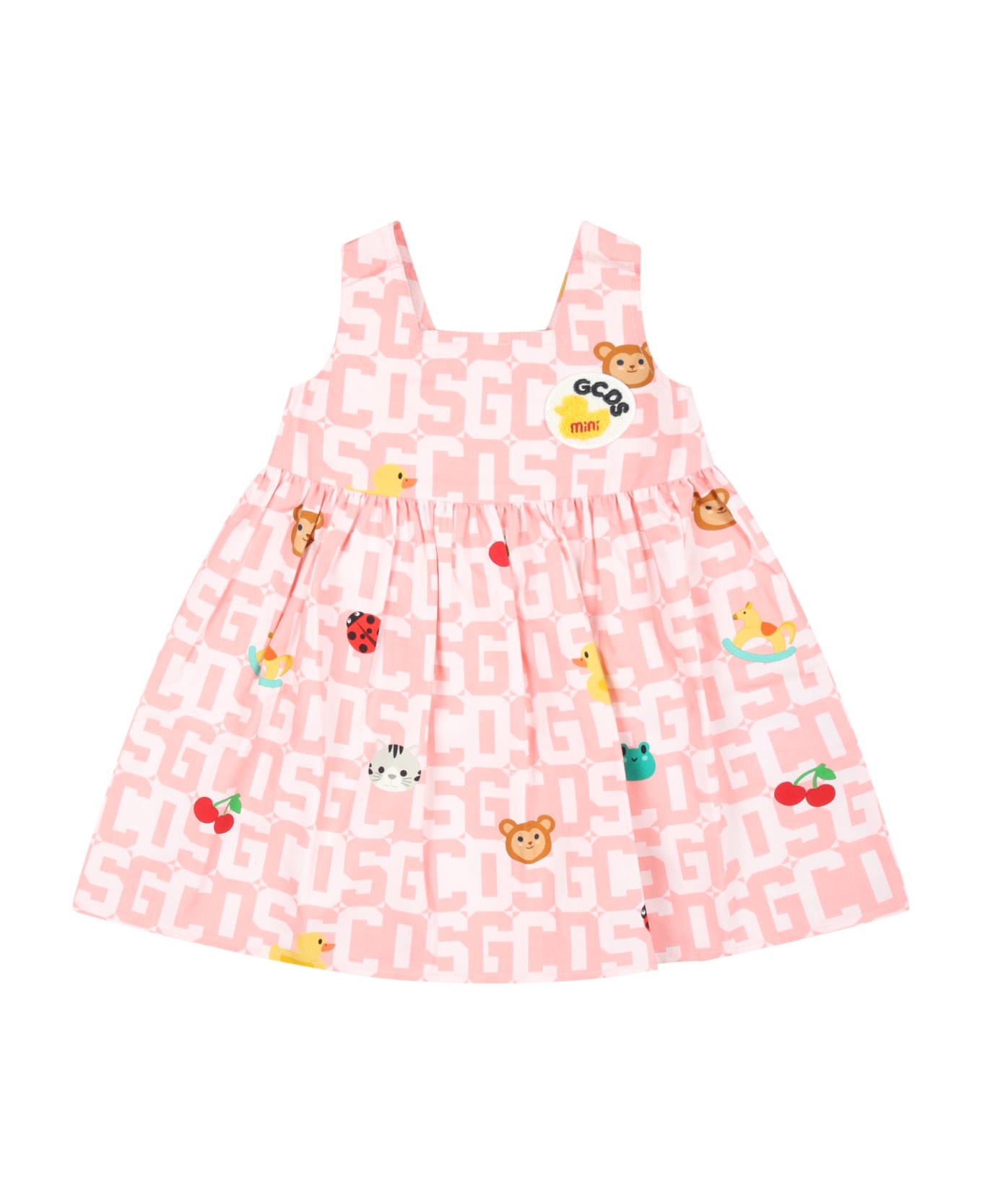 GCDS Mini Pink Dress For Baby Girl With Logo Patch - Pink ワンピース＆ドレス