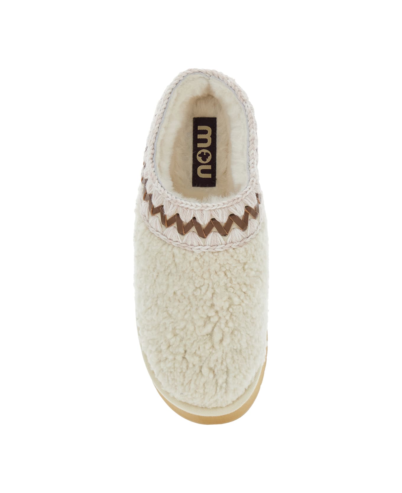 Mou White Mules With Braided Detail In Faux Fur Woman - White
