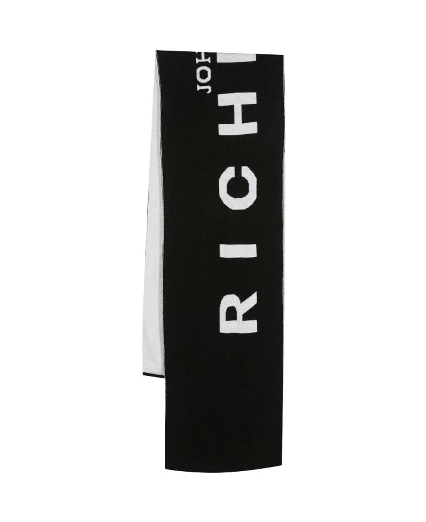 John Richmond Iconic Scarf With Logo - Bianco/Nero