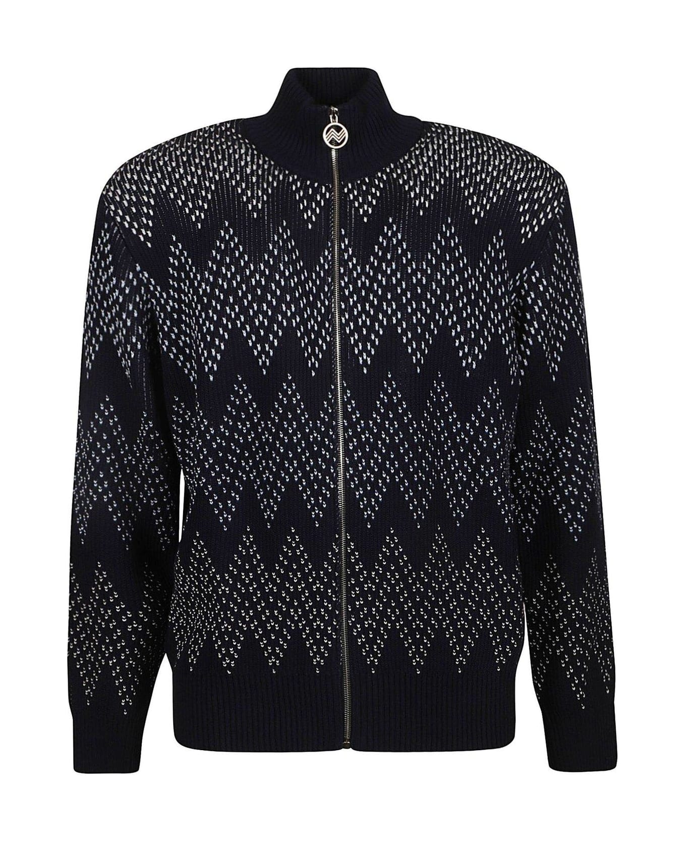 Missoni Chevron-pattern Zip-up Knitted Cardigan - blue navy and white