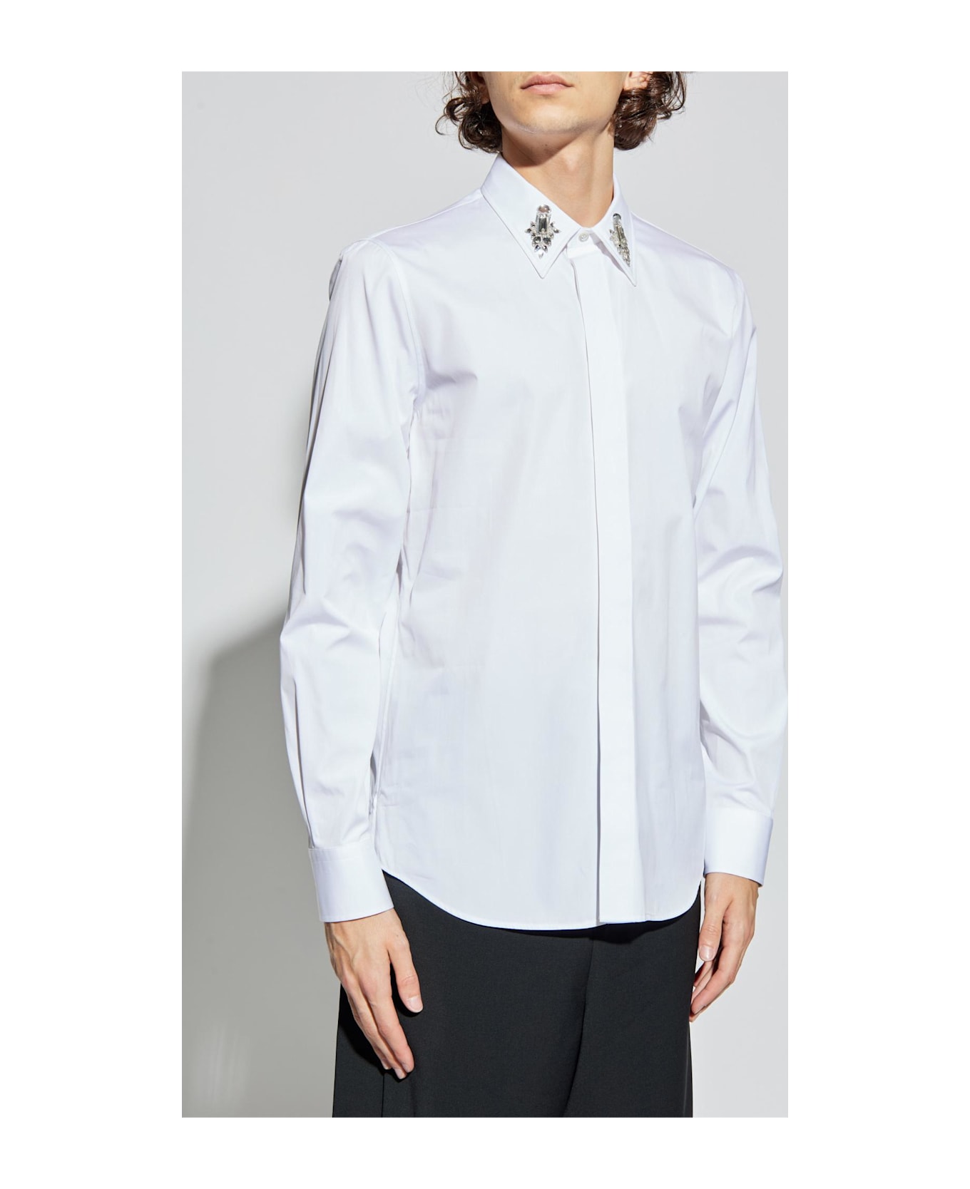 Alexander McQueen Shirt With Shimmering Crystals On The Collar - WHITE