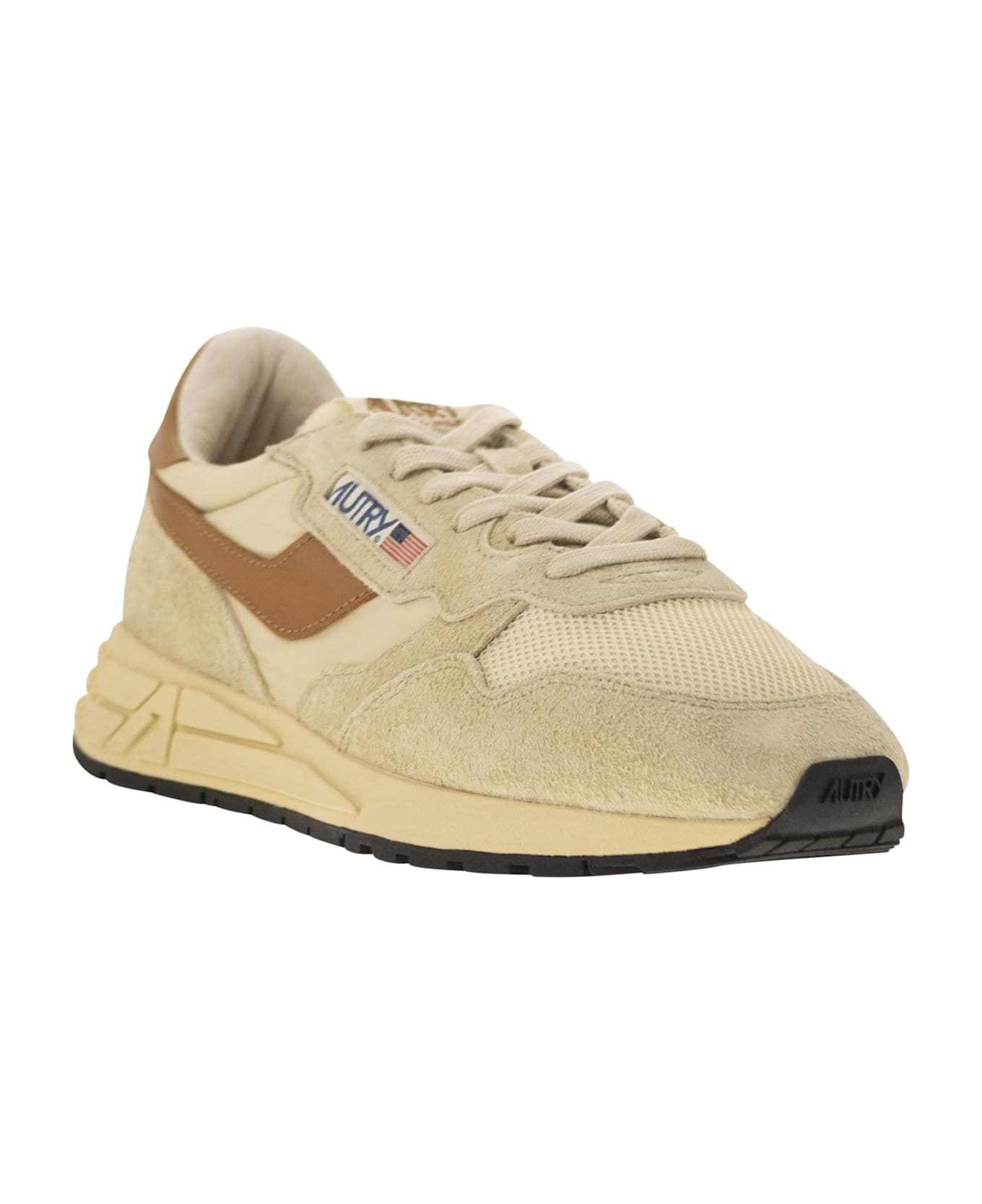 Autry Reelwind - Suede And Technical Textile Trainer - Beige/brown