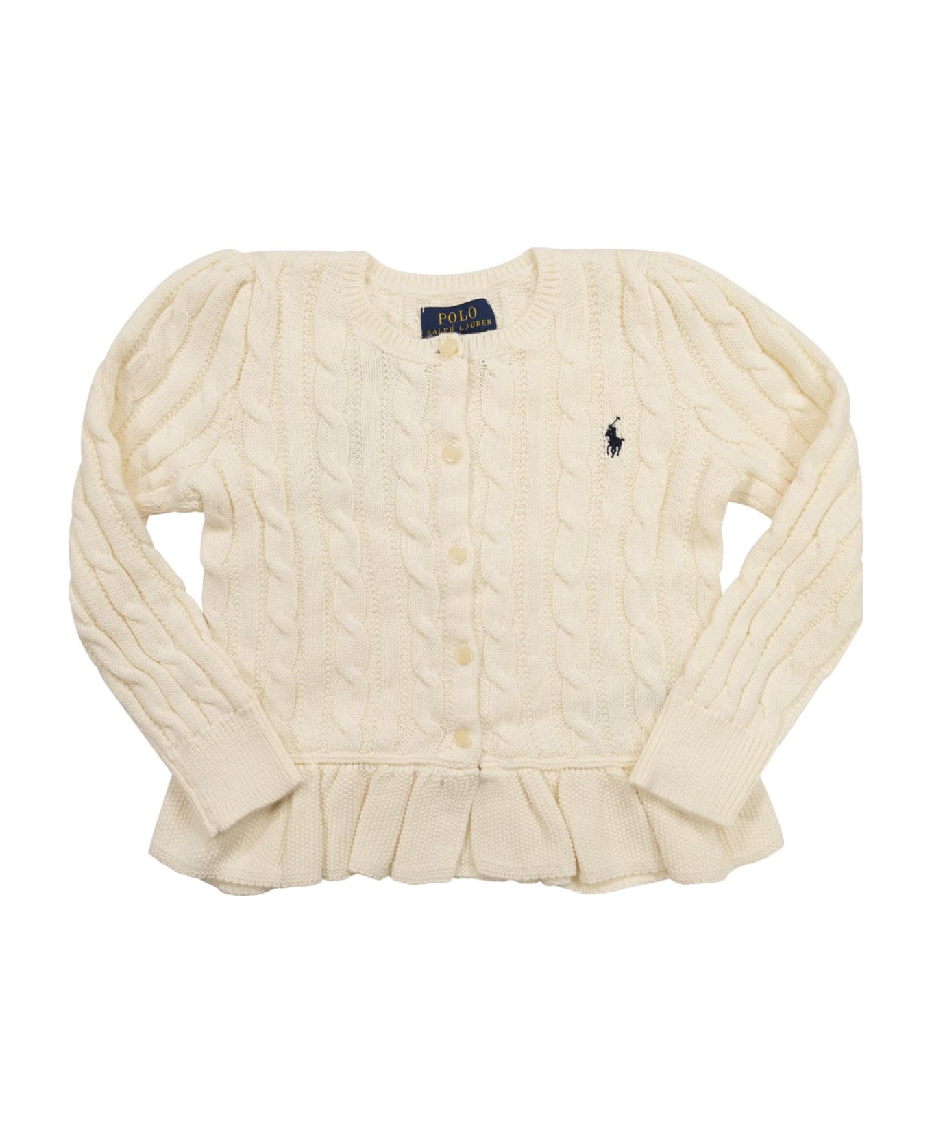 Polo Ralph Lauren Plaited Cotton Peplum Cardigan - White