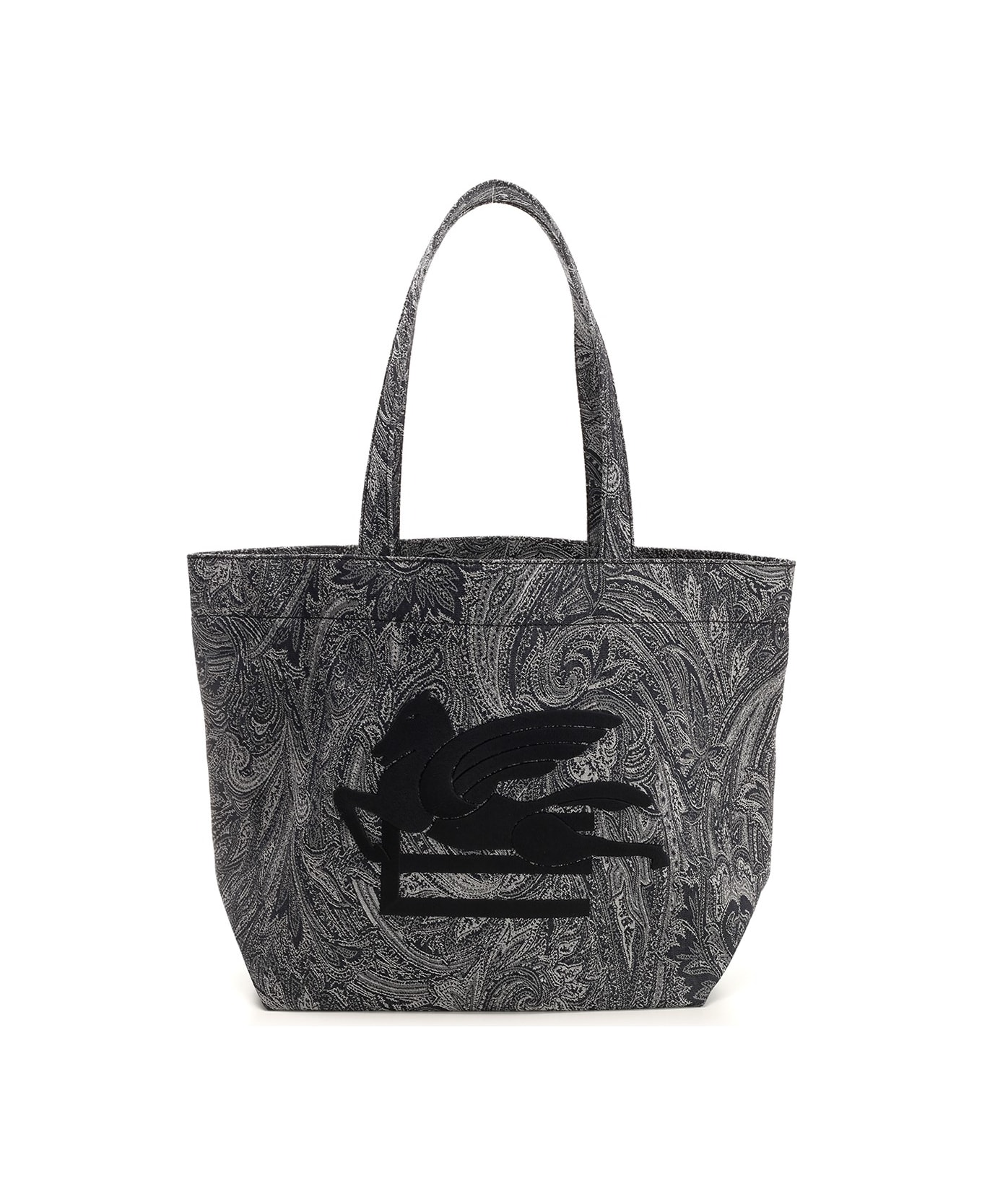 Etro Navy Blue Large Tote Bag With Paisley Jacquard Motif - Blue トートバッグ