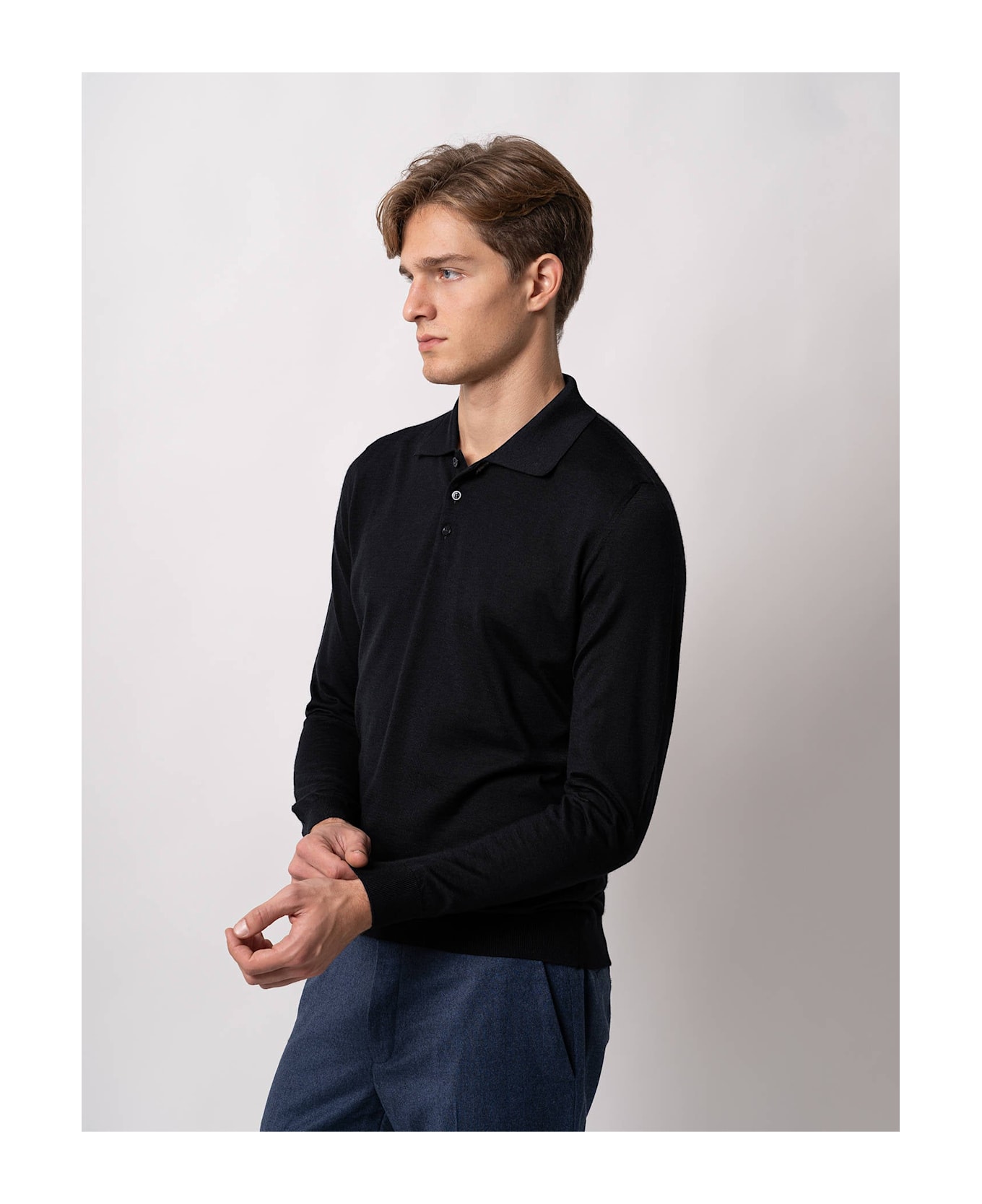 Larusmiani Long Sleeve Polo Coppa Europa Sweater - Black