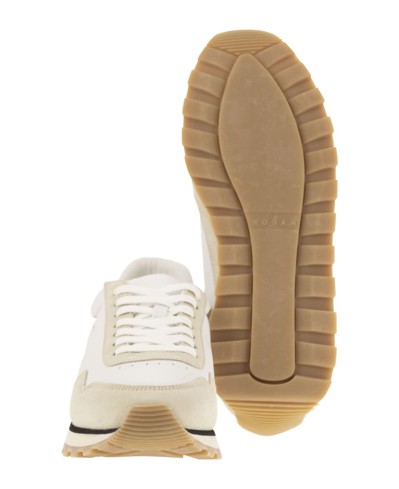 Hogan 86er - Leather And Suede Trainers - White/beige