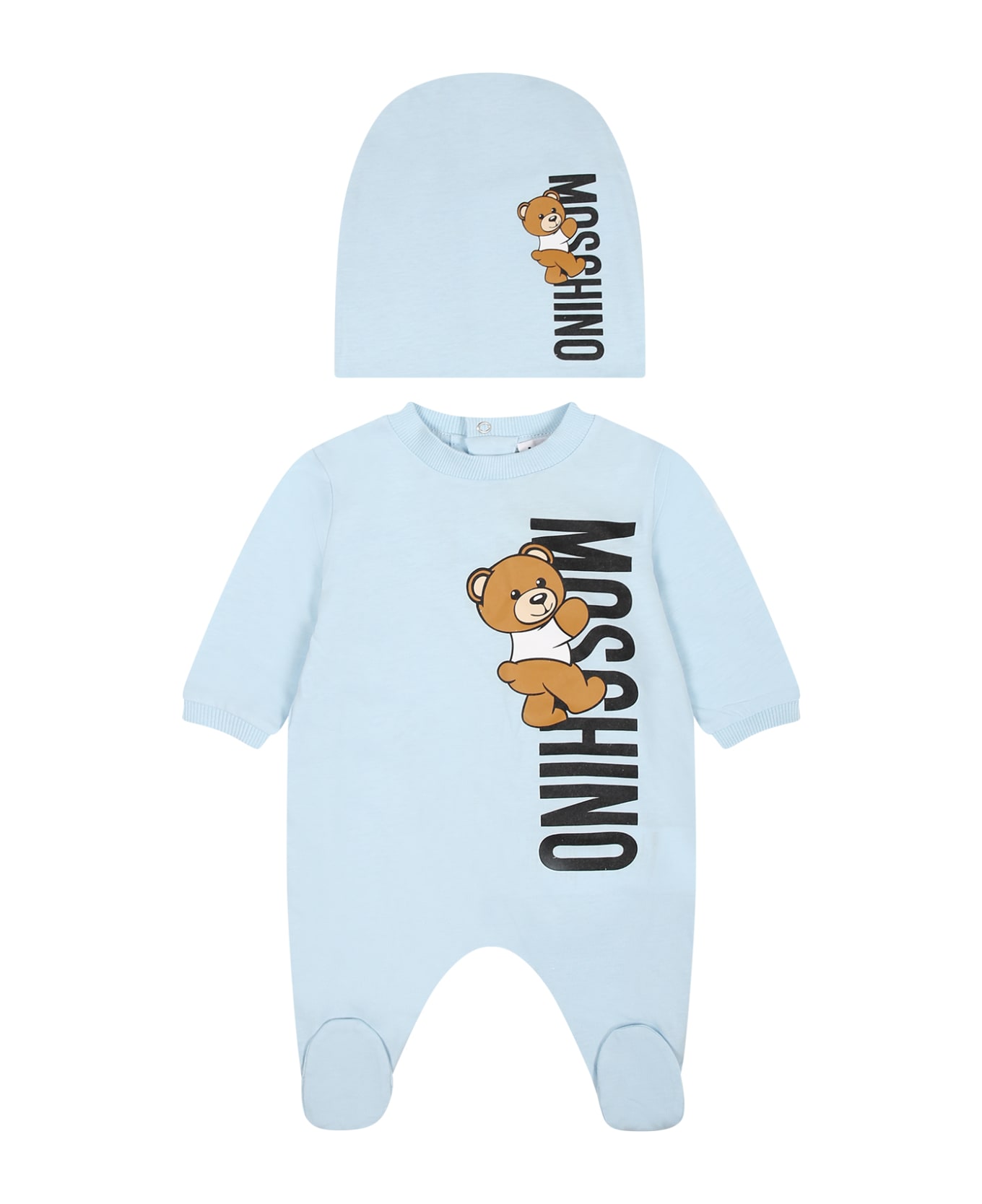 Moschino Light Blue Set For Baby Boy With Teddy Bear - Light Blue