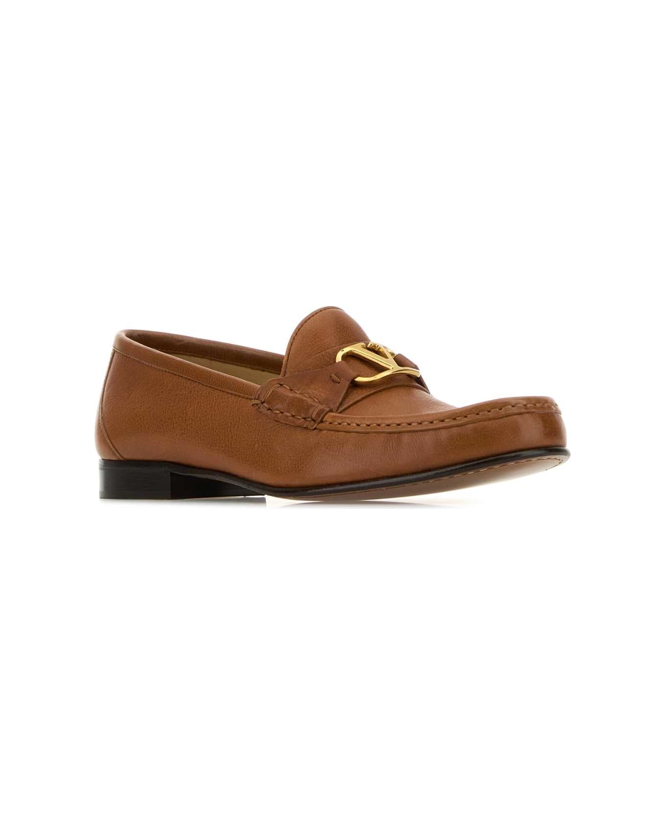Valentino Garavani Brown Leather Vlogo Loafers - TOBACCO