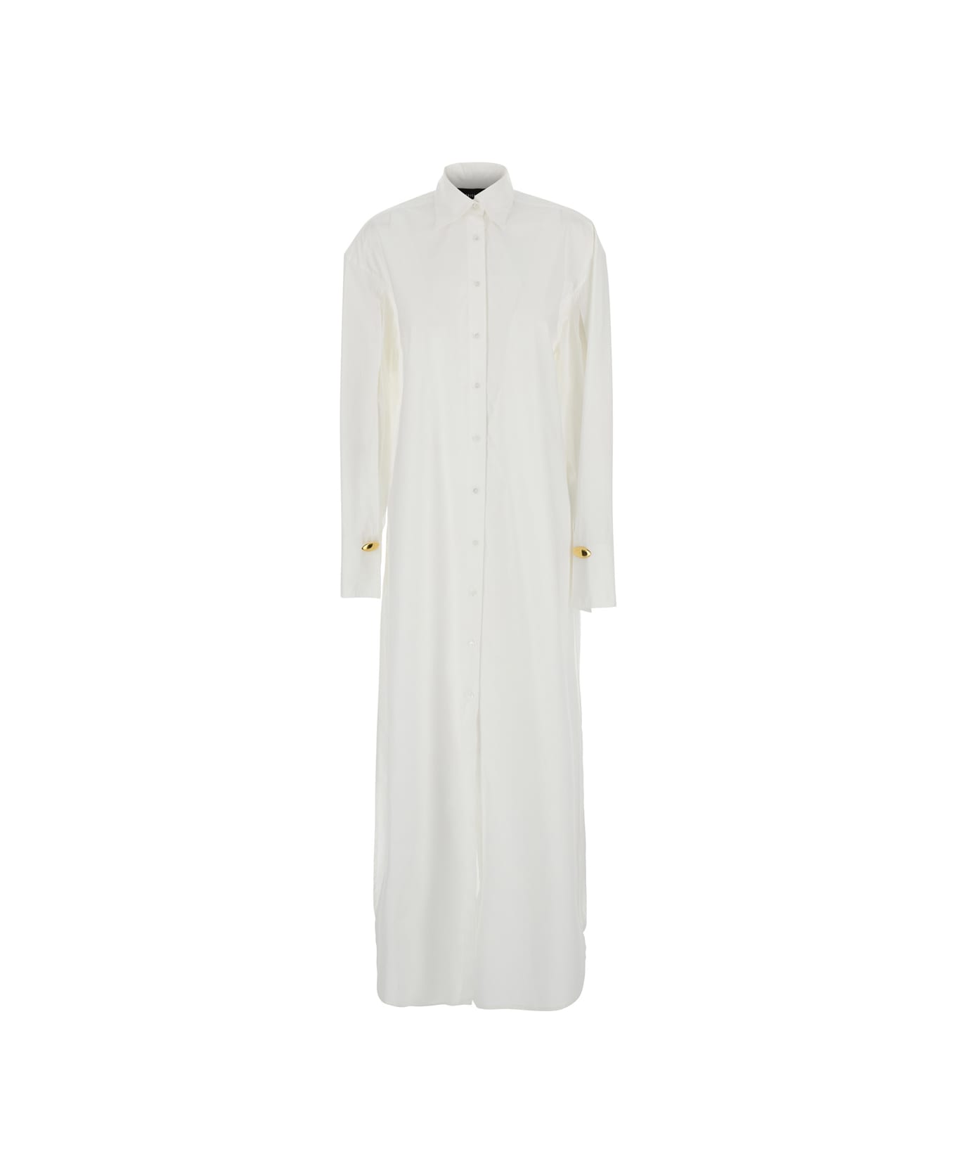 Federica Tosi White Long Shirt With Pointed Collar And Metallic Details On The Cuffs In Fabric Woman - White