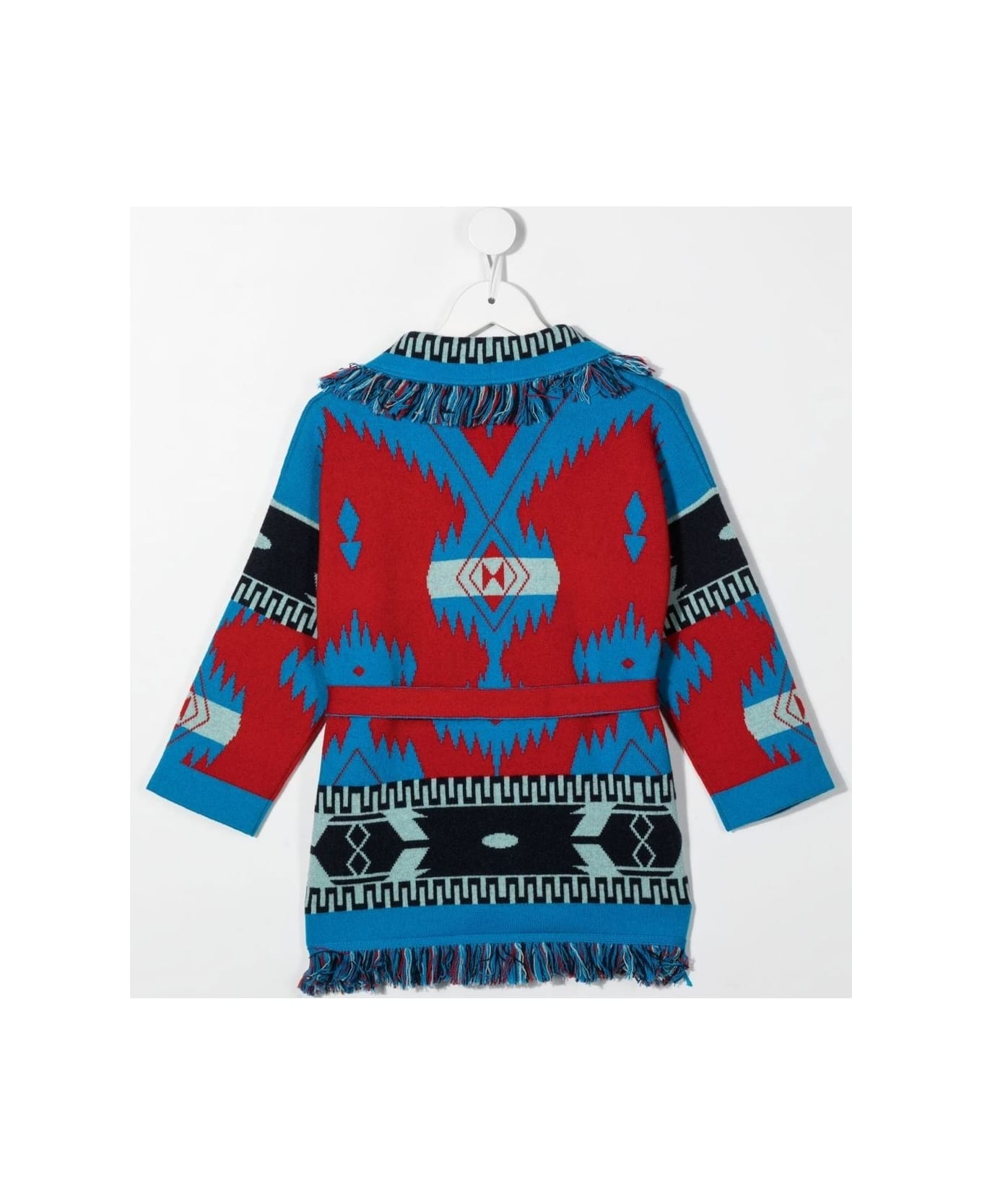 Alanui Kids Icon Cardigan In Blue And Red Cashmere - RED/BLUE
