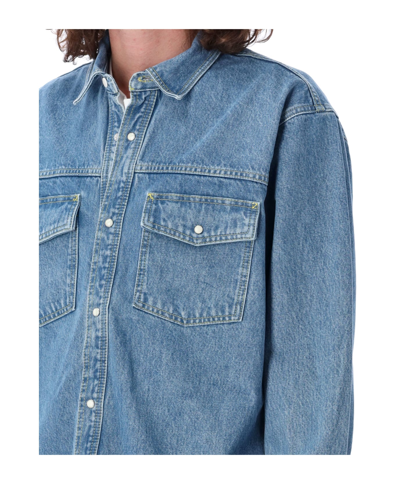 ★22-23FW新作★STUSSY★BOXY WESTERN DENIM SHIRT Stussy Boxy Western Denim Shirt Light Denim Men's - SS24 - US