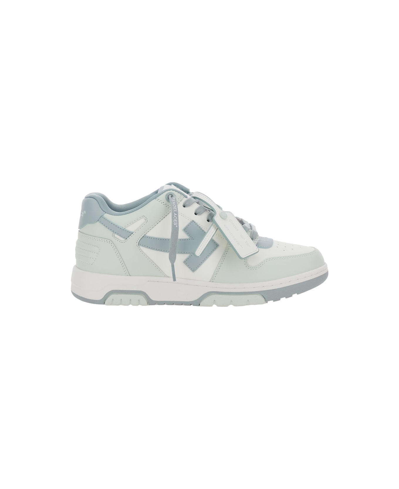 Off-White 'out Of Office' Light Blue Low Top Sneakers With Arrow Motif And Zip-tie Tag In Leather Man - GREYISH GREEN