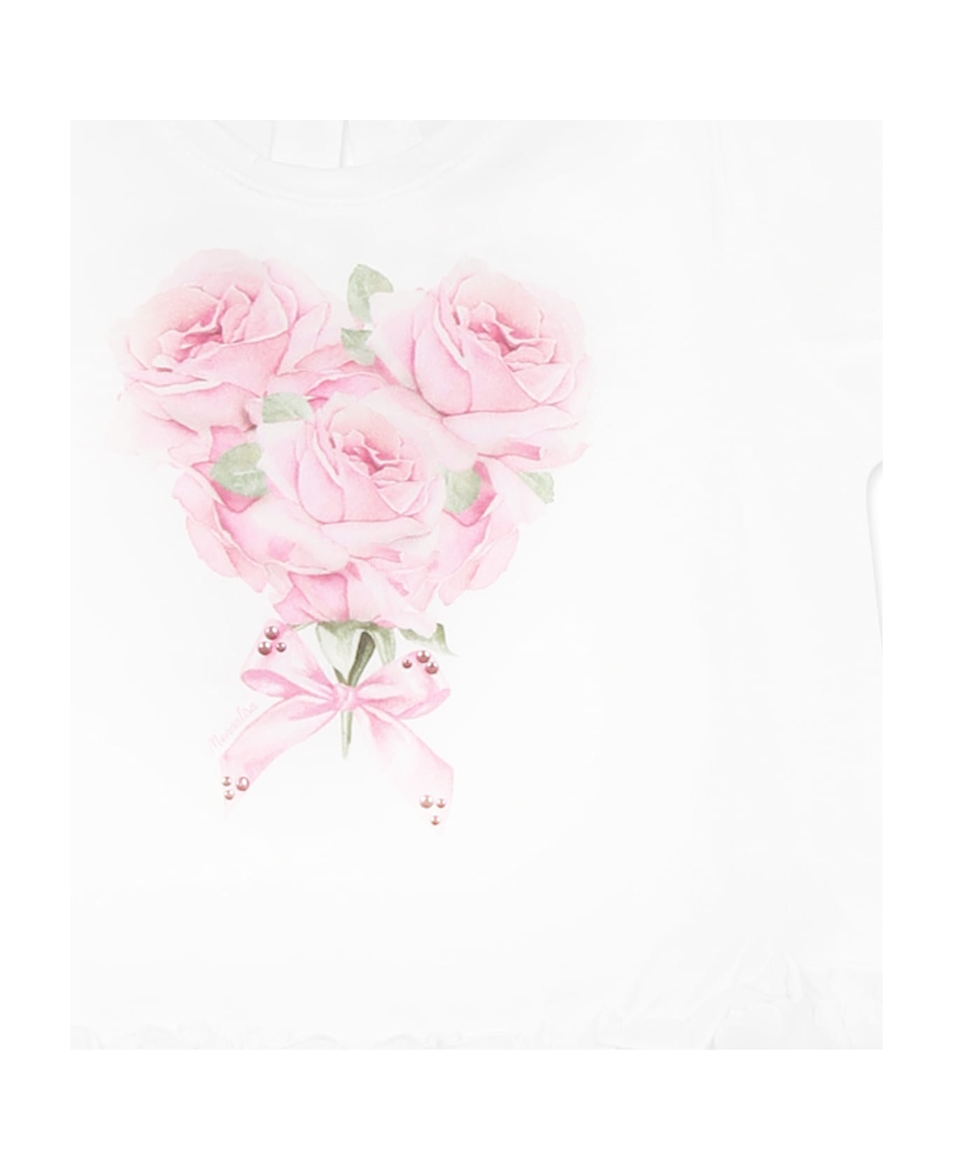 Monnalisa White Suit For Baby Girl With Rose - White