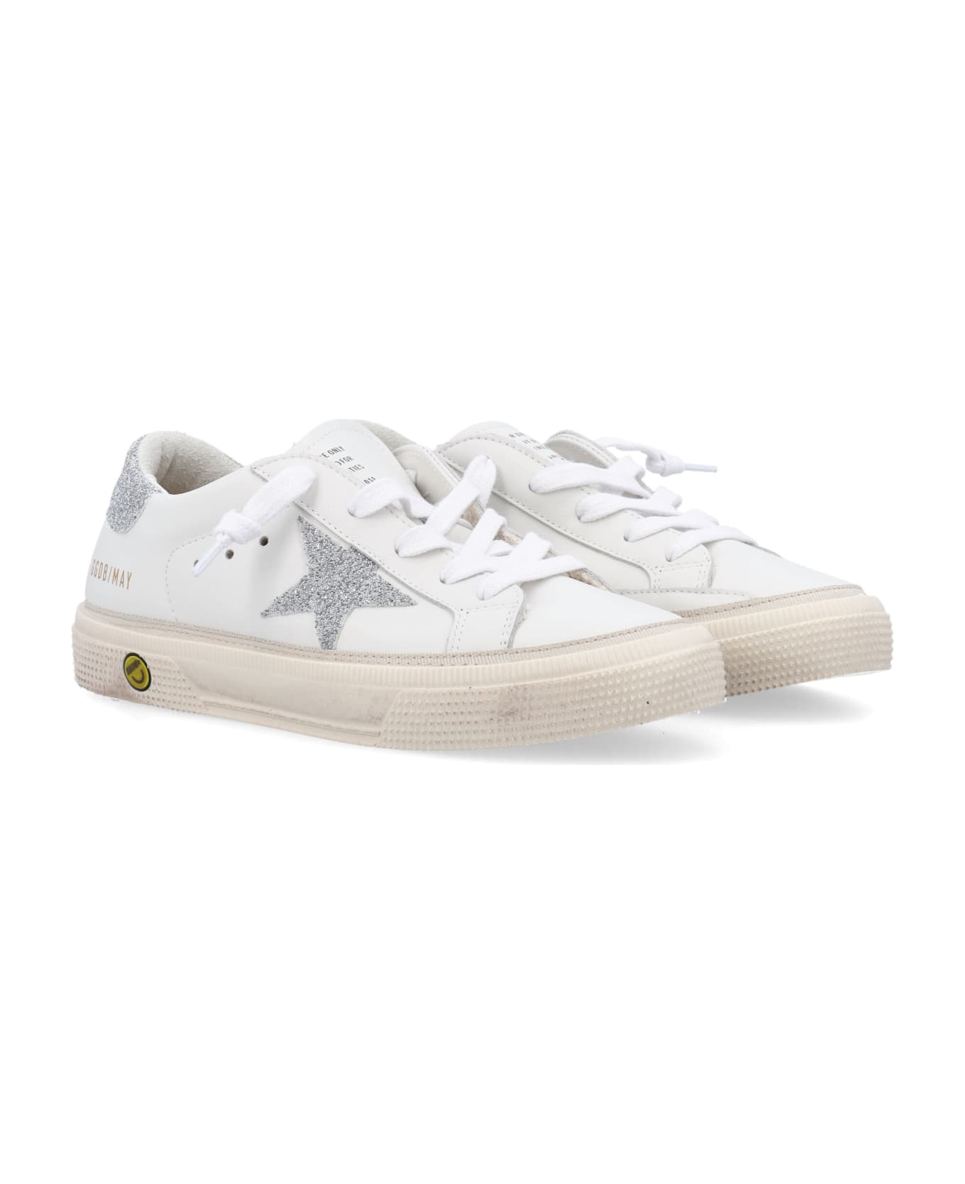 Golden Goose May Leather Sneakers - WHITE/SILVER