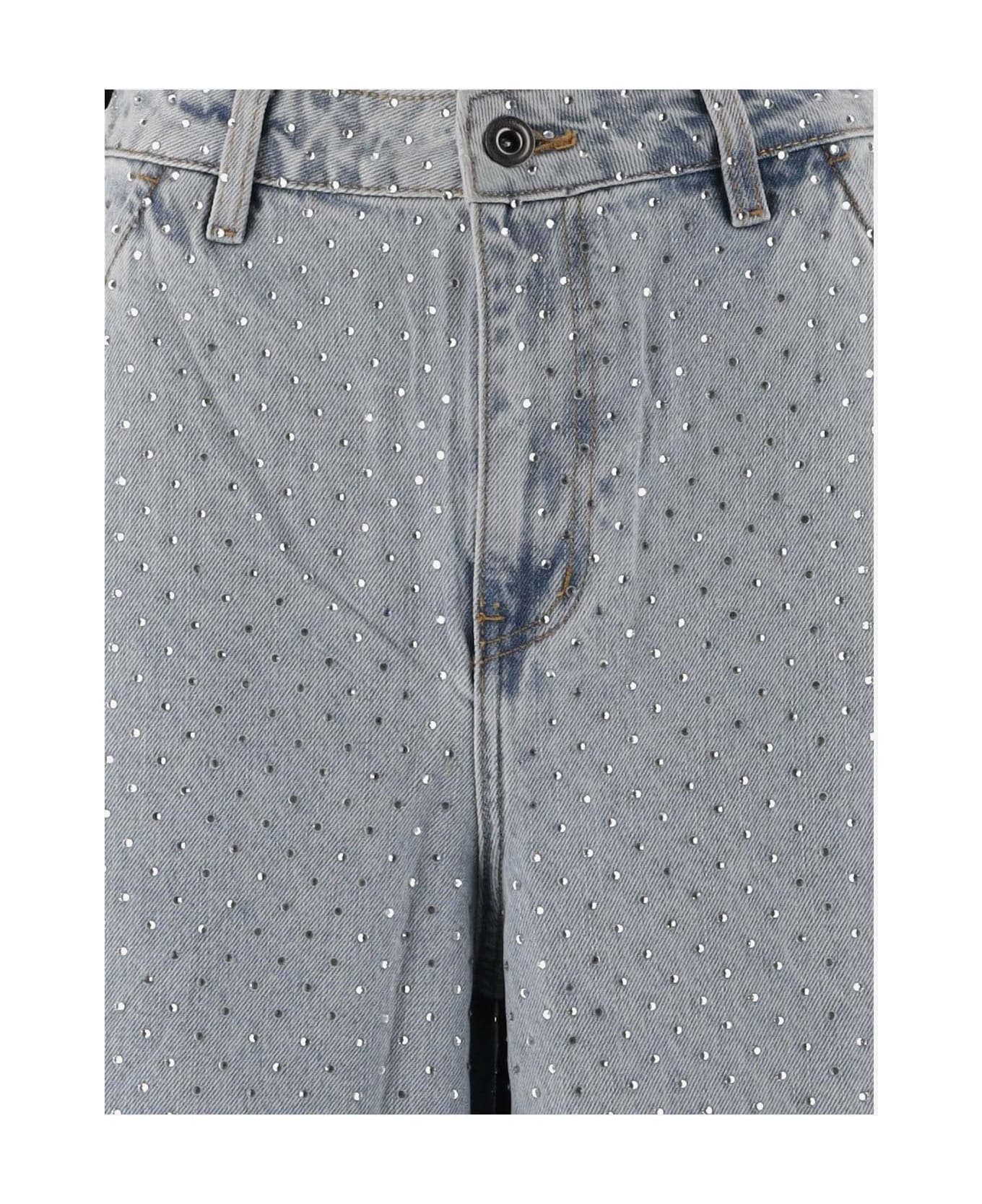 self-portrait Flared Jeans With Crystals - Blue ボトムス