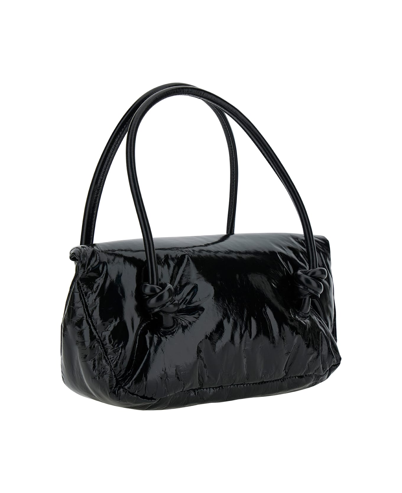 Jil Sander 'knot Small' Black Shoulder Bag With Laminated Logo In Patent Leather Woman - Black