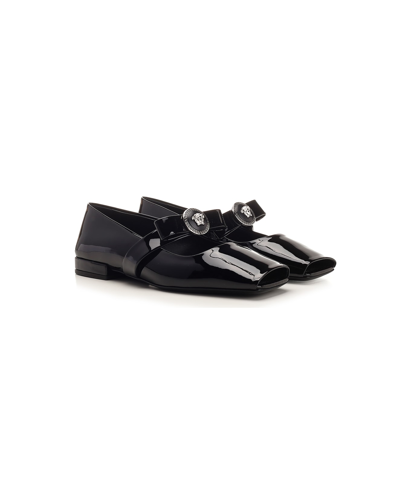 Versace Gianni Ribbon Square-toe Ballerina Shoes - BLACK PALLADIUM (Black)