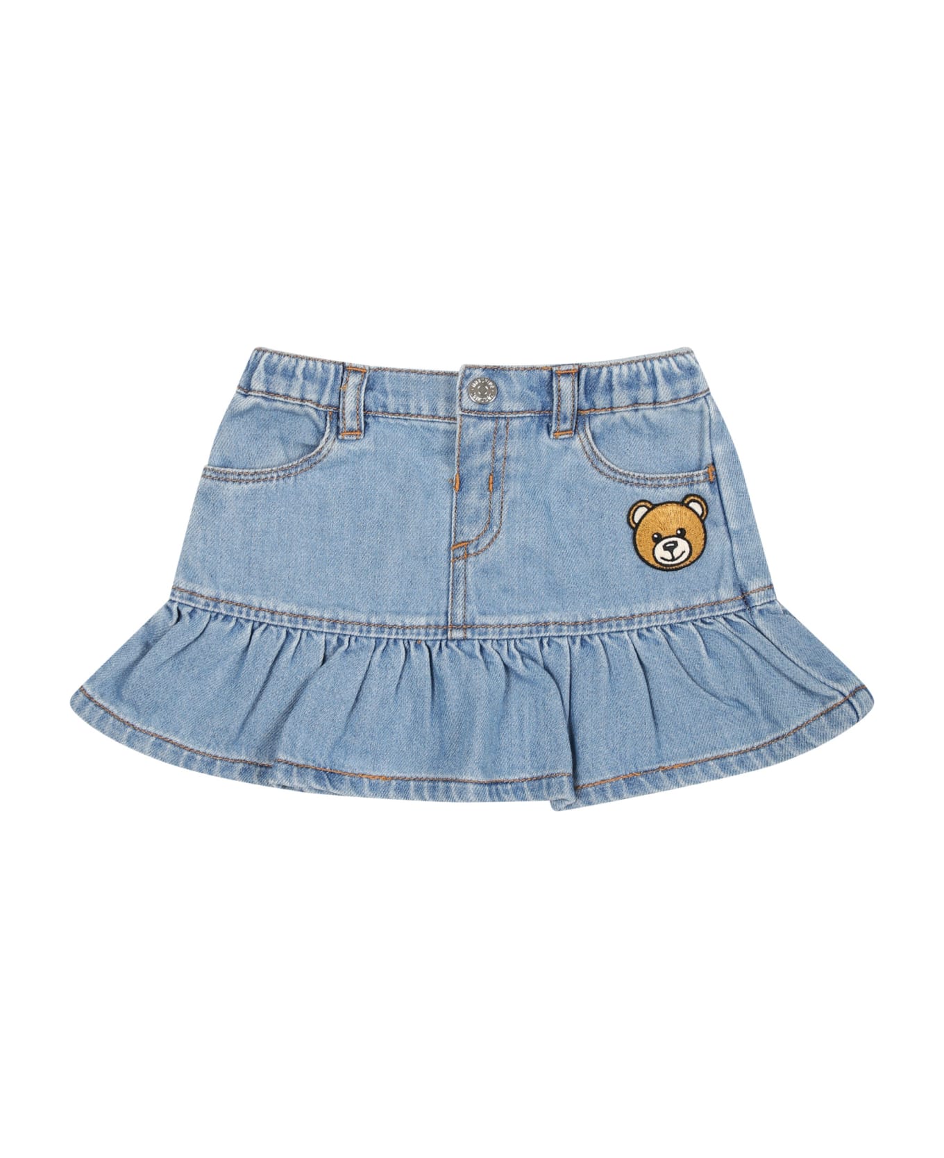 Moschino Casual Denim Skirt For Baby Girl With Teddy Bear - BLUE